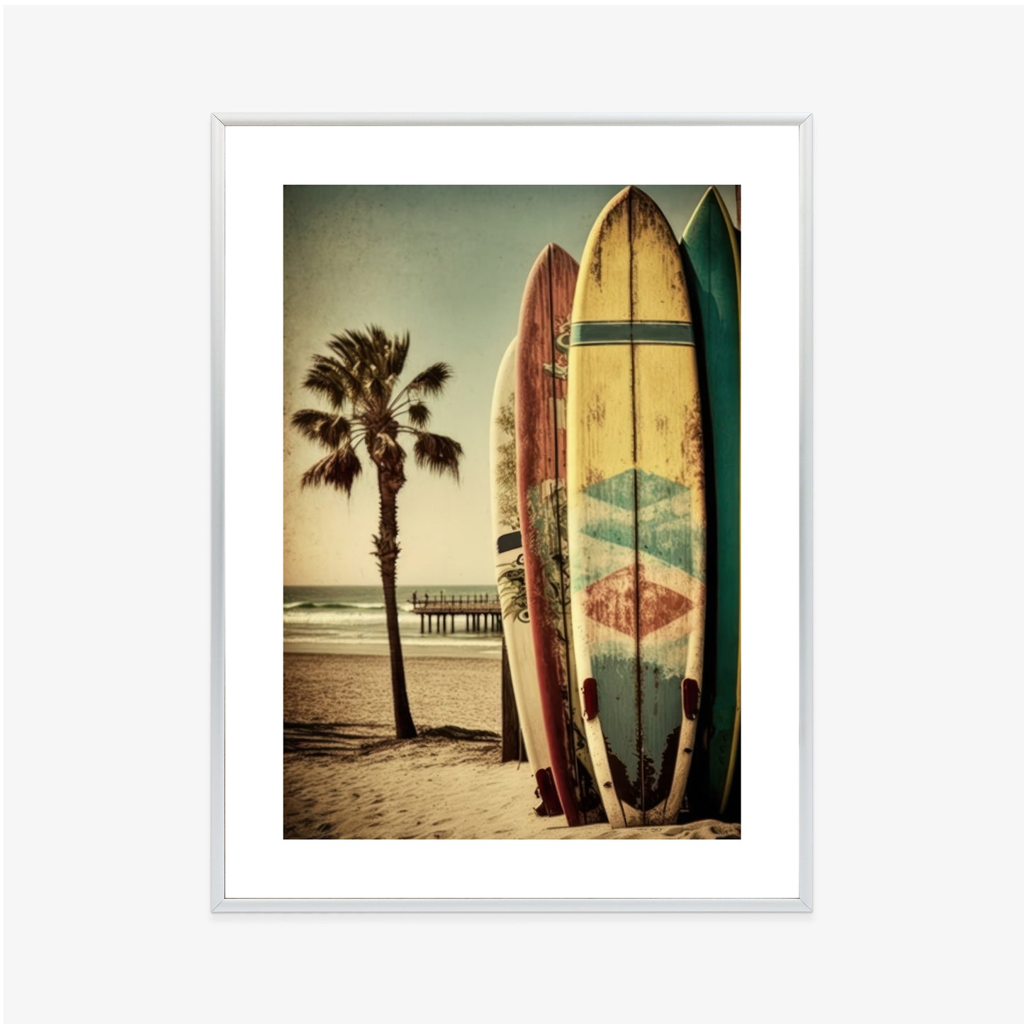 Poster Flecken Und Surfbretter In Vintage-Tönen Rahmen Holz Mit Passepartout Farbe Natürlich