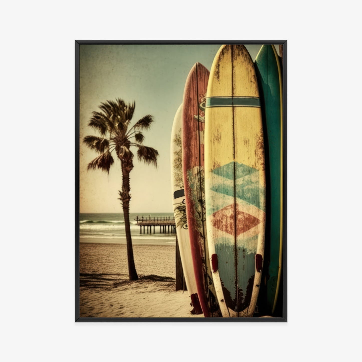 Poster Flecken Und Surfbretter In Vintage-Tönen Rahmen Holz Mit Passepartout Farbe Natürlich