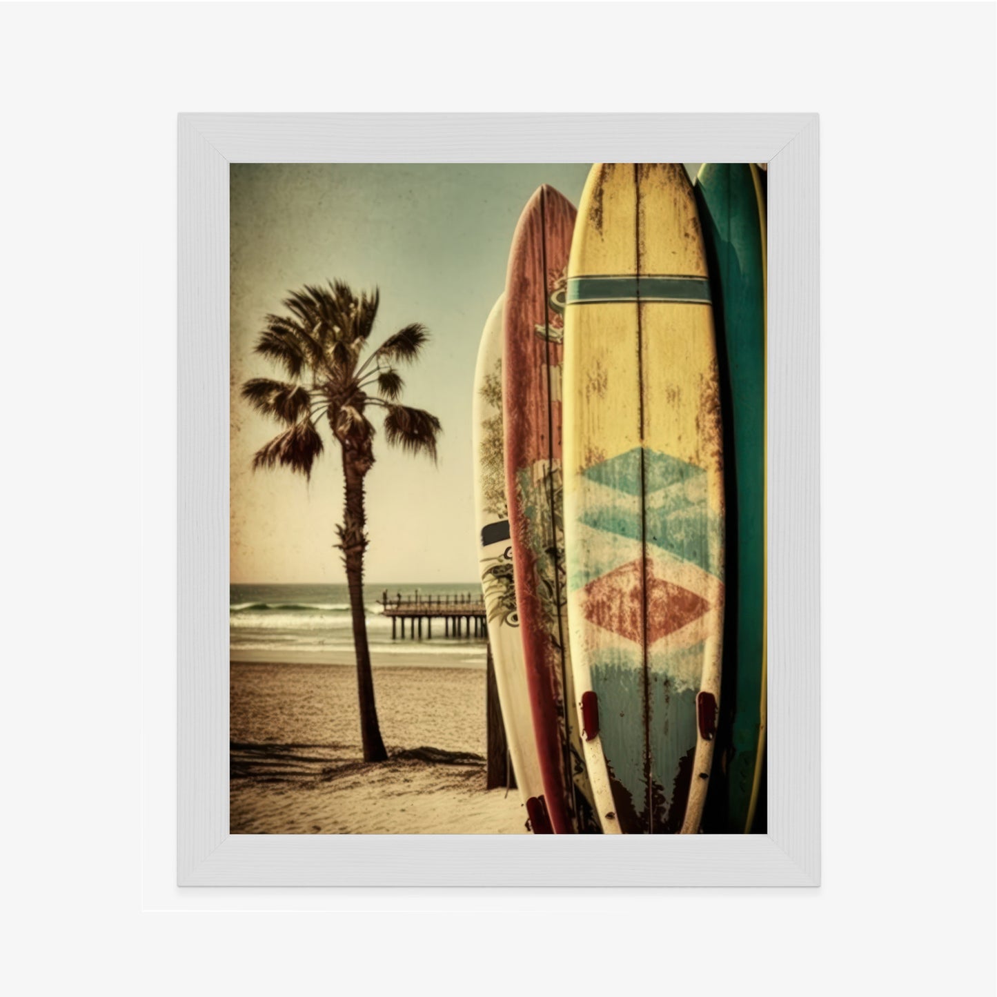 Poster Flecken Und Surfbretter In Vintage-Tönen Rahmen Holz Mit Passepartout Farbe Natürlich