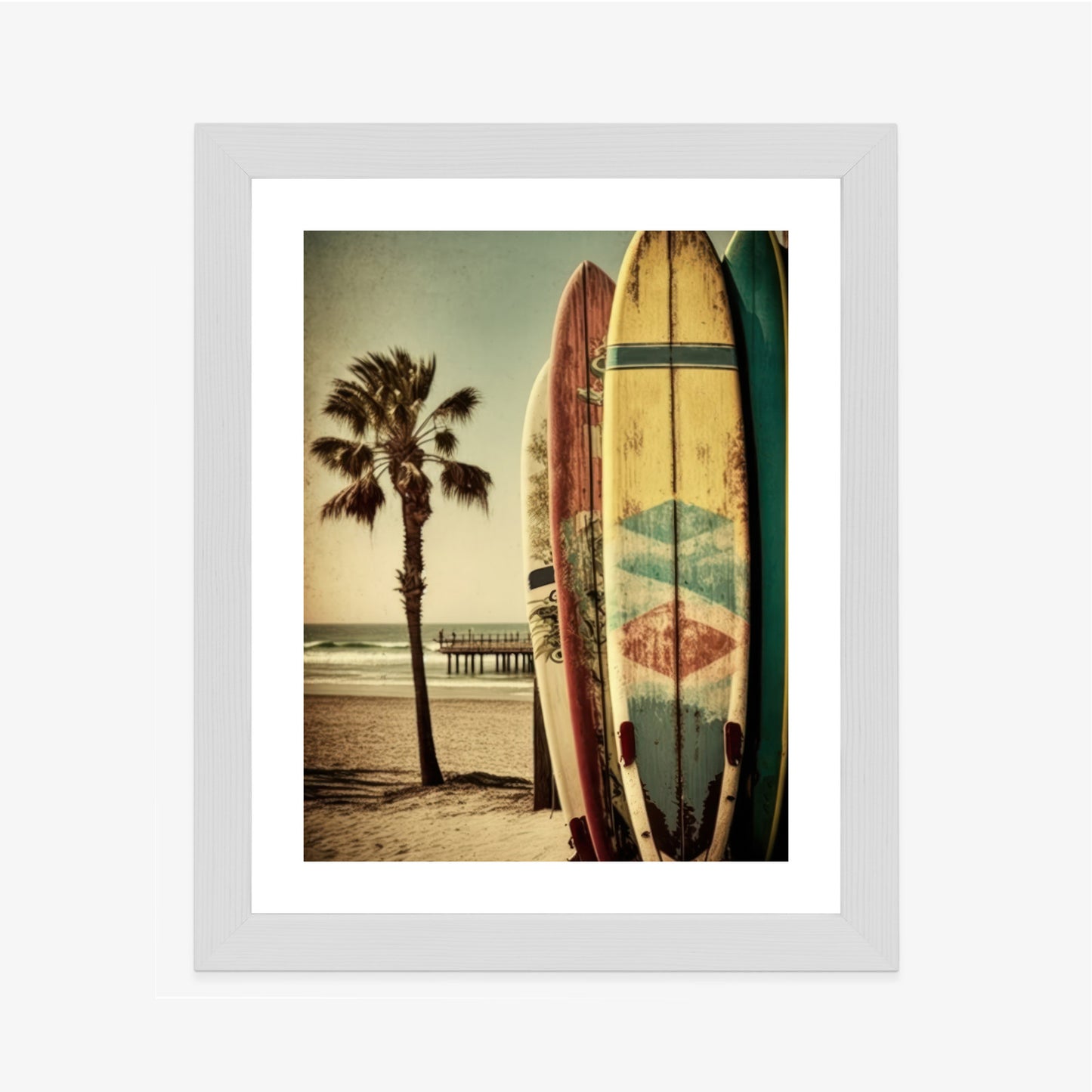 Poster Flecken Und Surfbretter In Vintage-Tönen Rahmen Holz Mit Passepartout Farbe Natürlich