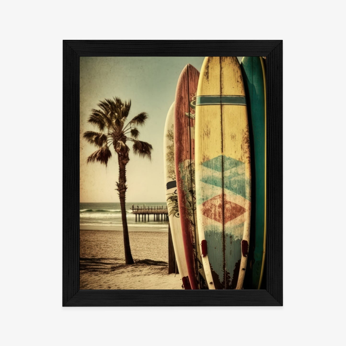 Poster Flecken Und Surfbretter In Vintage-Tönen Rahmen Holz Mit Passepartout Farbe Natürlich