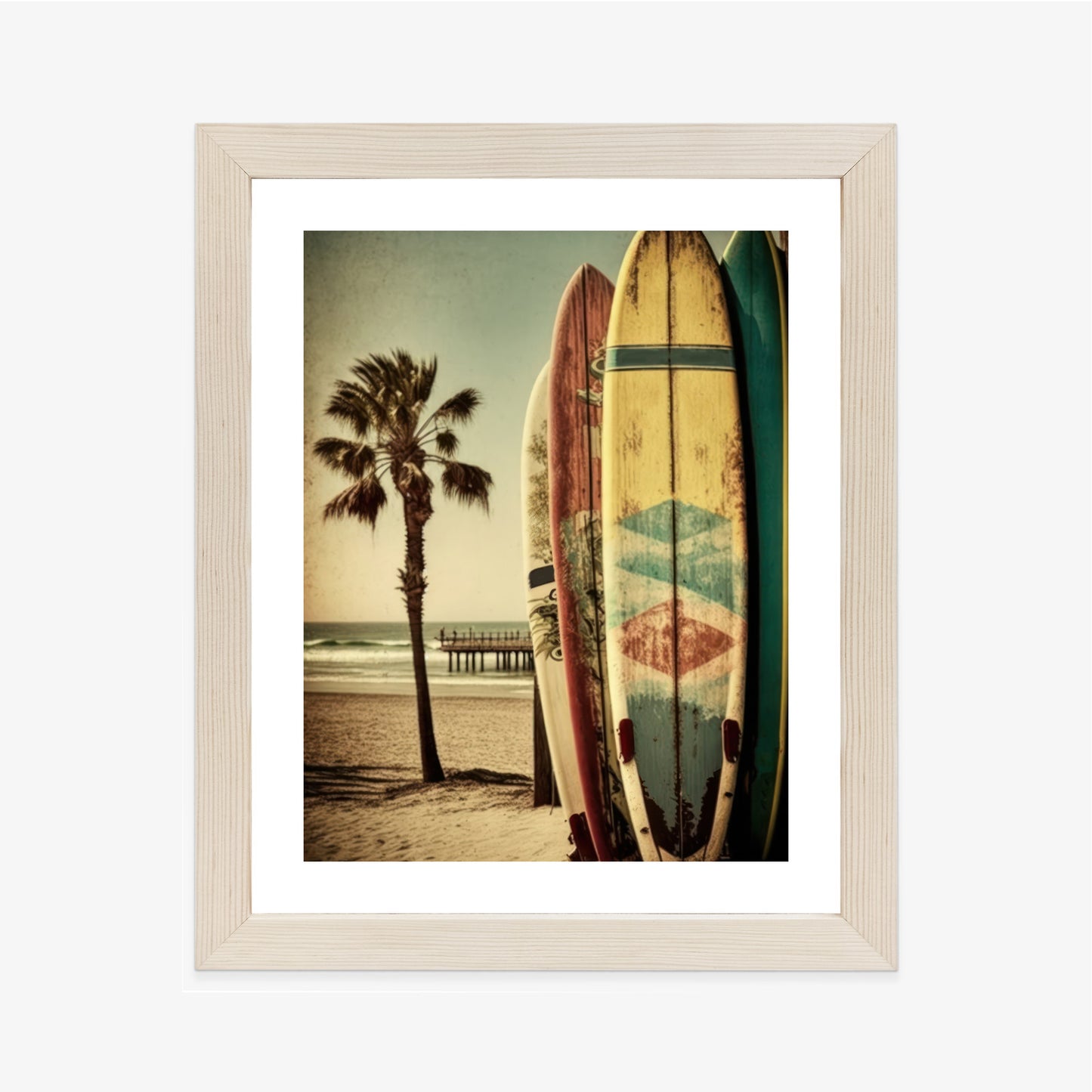 Poster Flecken Und Surfbretter In Vintage-Tönen Rahmen Holz Mit Passepartout Farbe Natürlich