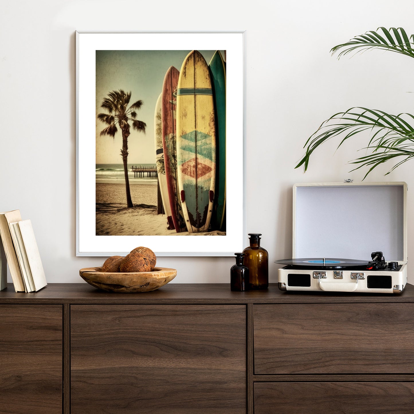 Poster Flecken Und Surfbretter In Vintage-Tönen Rahmen Holz Mit Passepartout Farbe Natürlich