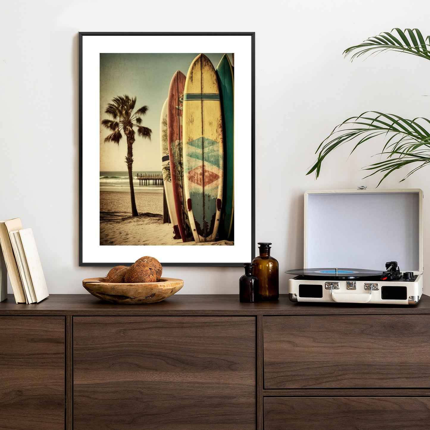 Poster Flecken Und Surfbretter In Vintage-Tönen Rahmen Holz Mit Passepartout Farbe Natürlich