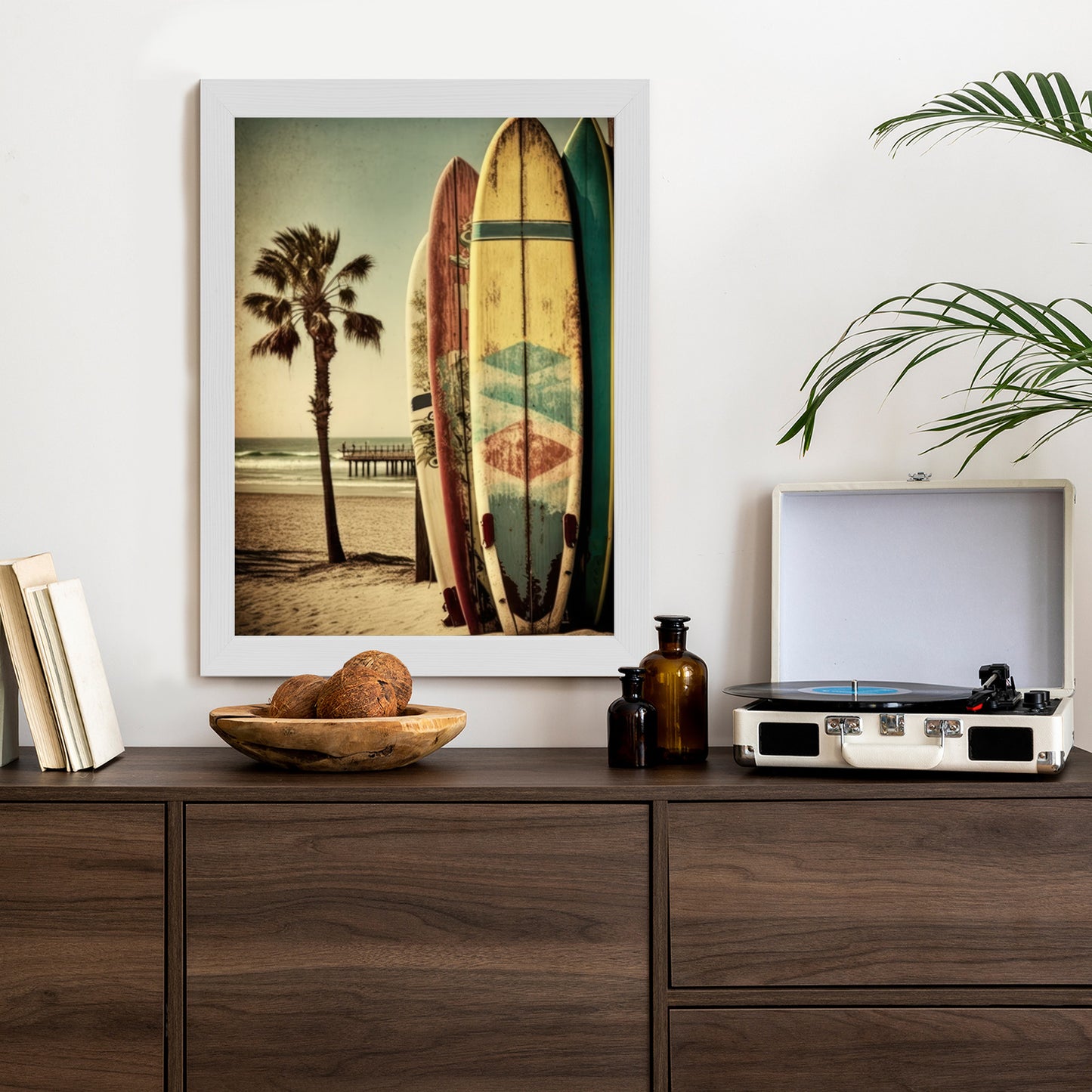Poster Flecken Und Surfbretter In Vintage-Tönen Rahmen Holz Mit Passepartout Farbe Natürlich