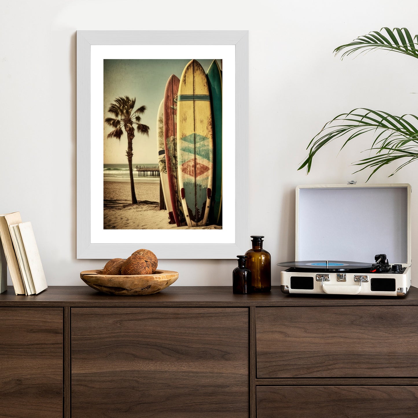 Poster Flecken Und Surfbretter In Vintage-Tönen Rahmen Holz Mit Passepartout Farbe Natürlich