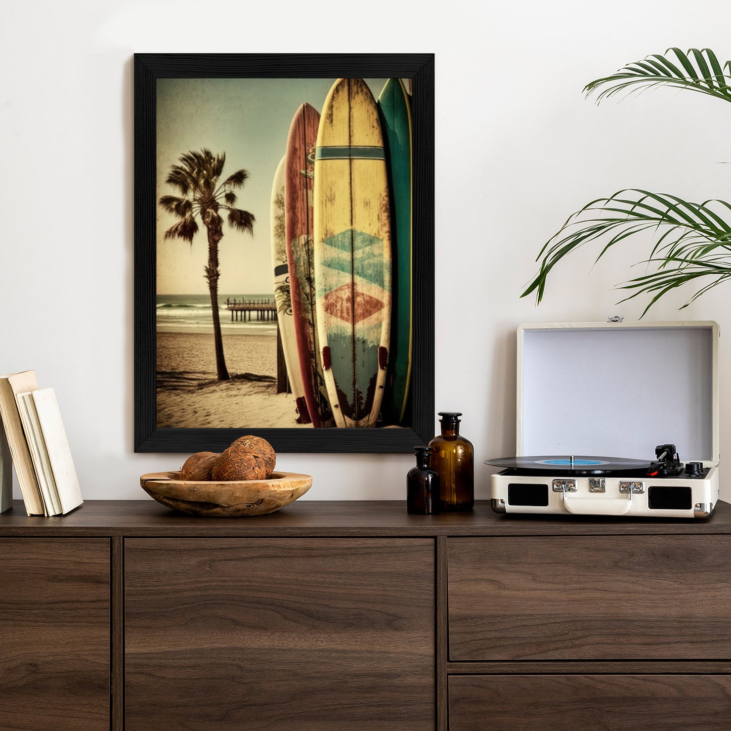 Poster Flecken Und Surfbretter In Vintage-Tönen Rahmen Holz Mit Passepartout Farbe Natürlich