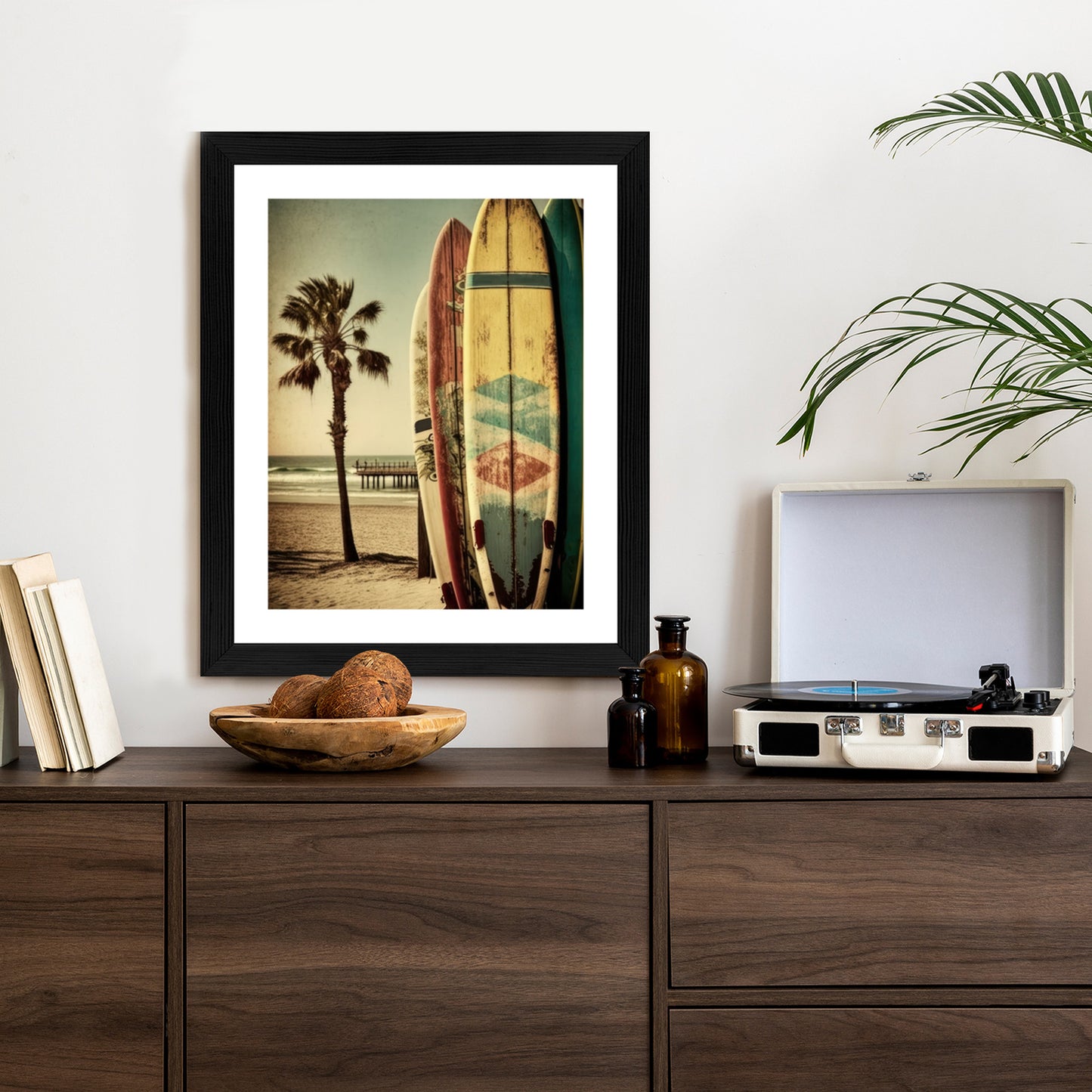 Poster Flecken Und Surfbretter In Vintage-Tönen Rahmen Holz Mit Passepartout Farbe Natürlich