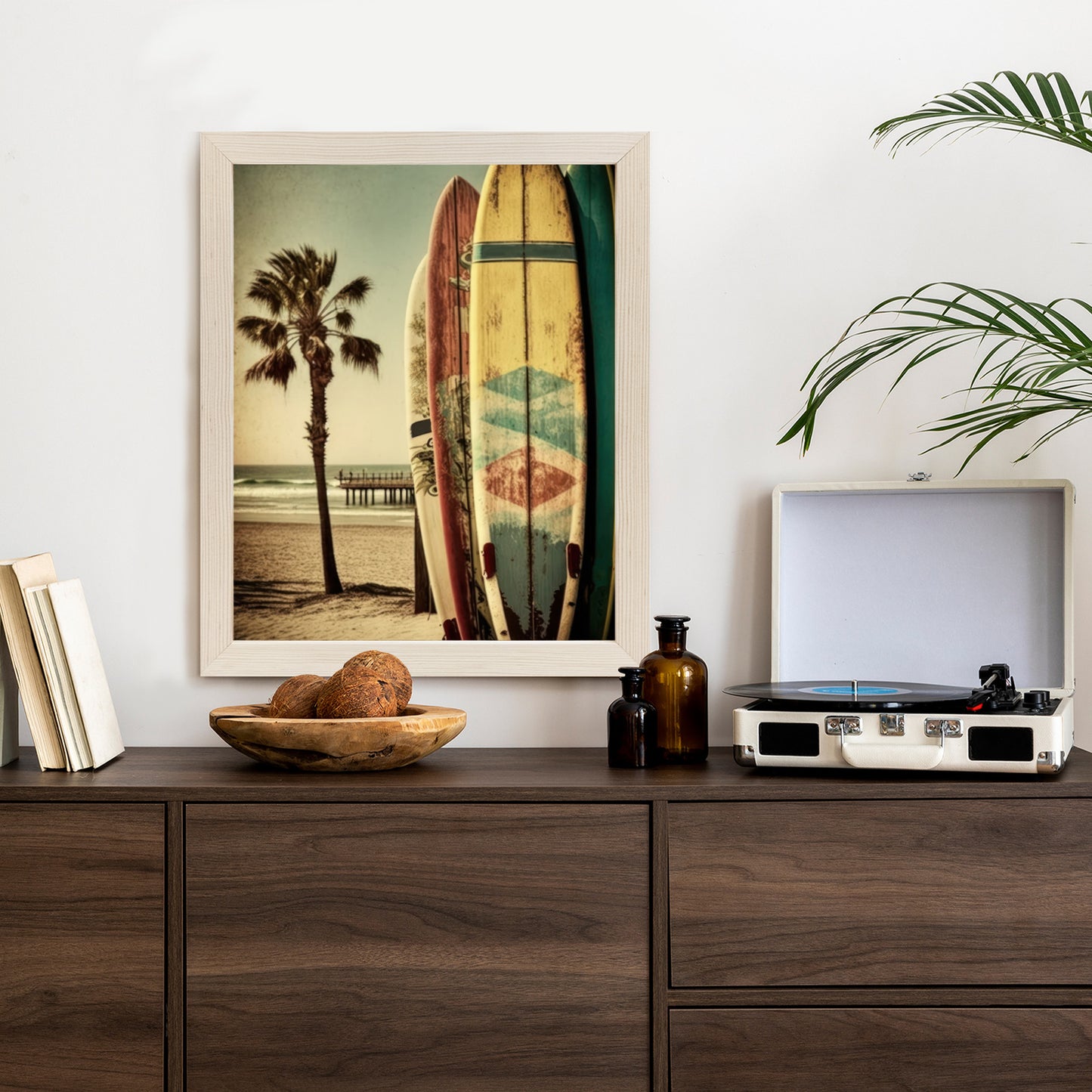 Poster Flecken Und Surfbretter In Vintage-Tönen Rahmen Holz Mit Passepartout Farbe Natürlich