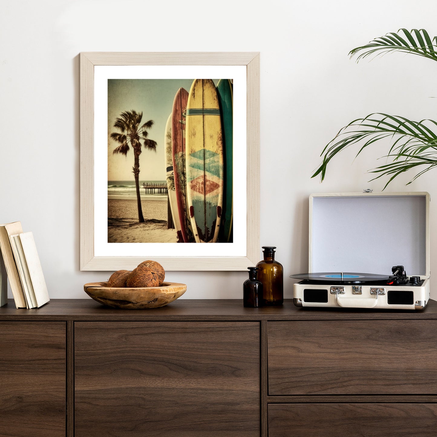 Poster Flecken Und Surfbretter In Vintage-Tönen Rahmen Holz Mit Passepartout Farbe Natürlich