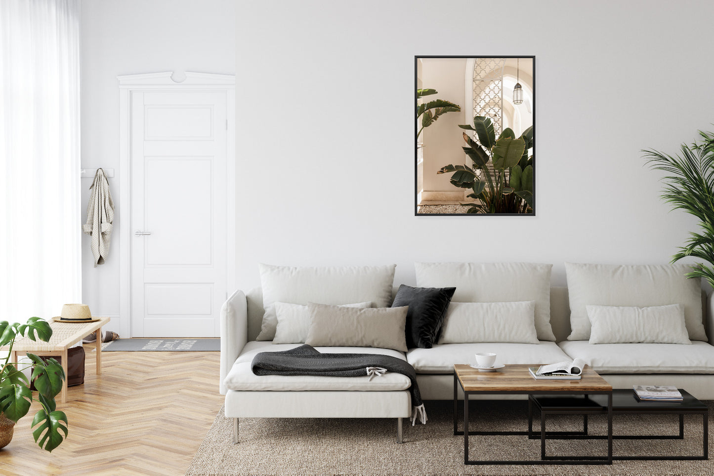 Poster Palmen Am Eingang Eines Weißen Orientalischen Hauses Rahmen Holz Mit Passepartout Farbe Natürlich