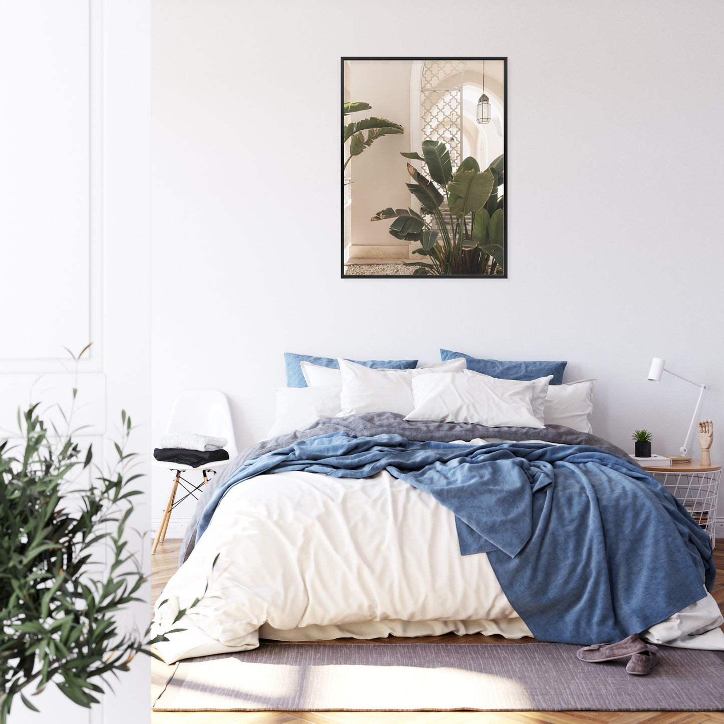 Poster Palmen Am Eingang Eines Weißen Orientalischen Hauses Rahmen Holz Mit Passepartout Farbe Natürlich