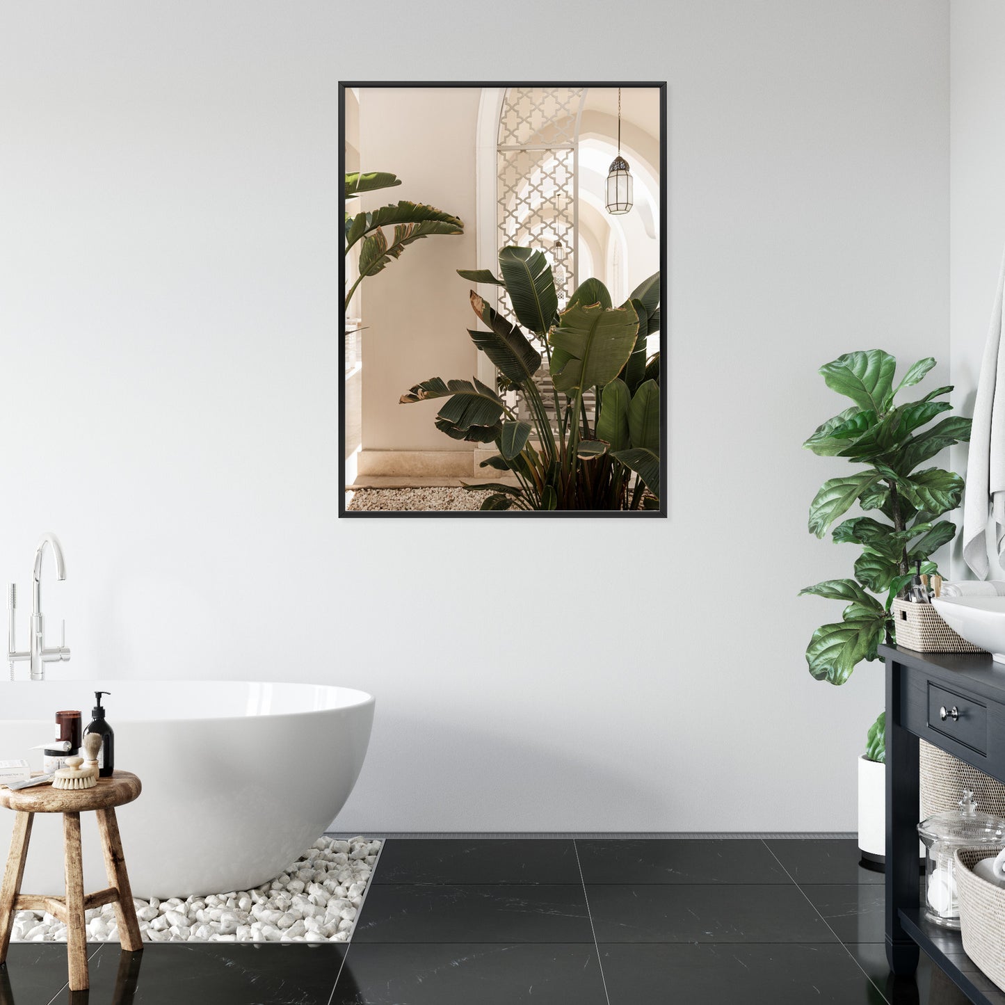Poster Palmen Am Eingang Eines Weißen Orientalischen Hauses Rahmen Holz Mit Passepartout Farbe Natürlich