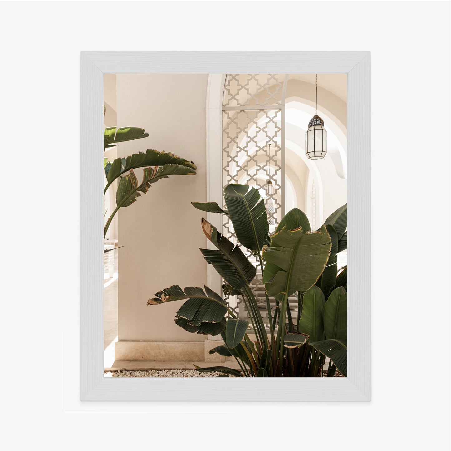 Poster Palmen Am Eingang Eines Weißen Orientalischen Hauses Rahmen Holz Mit Passepartout Farbe Natürlich