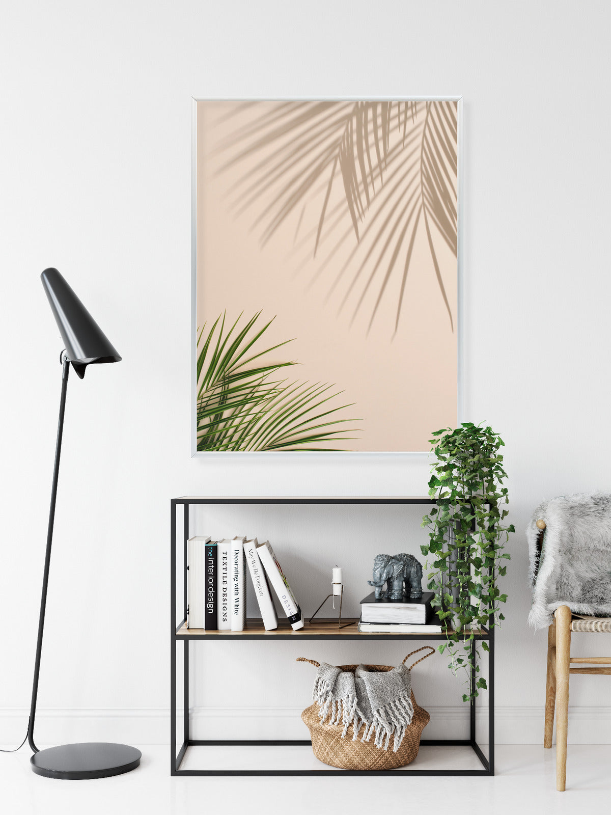 Poster Sommer Natürliche Grüne Palmblätter Und Schatten Rahmen Aluminium Farbe Schwarz
