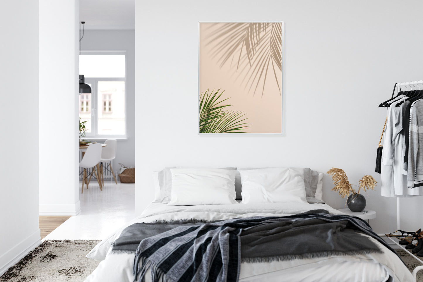 Poster Sommer Natürliche Grüne Palmblätter Und Schatten Rahmen Aluminium Farbe Schwarz