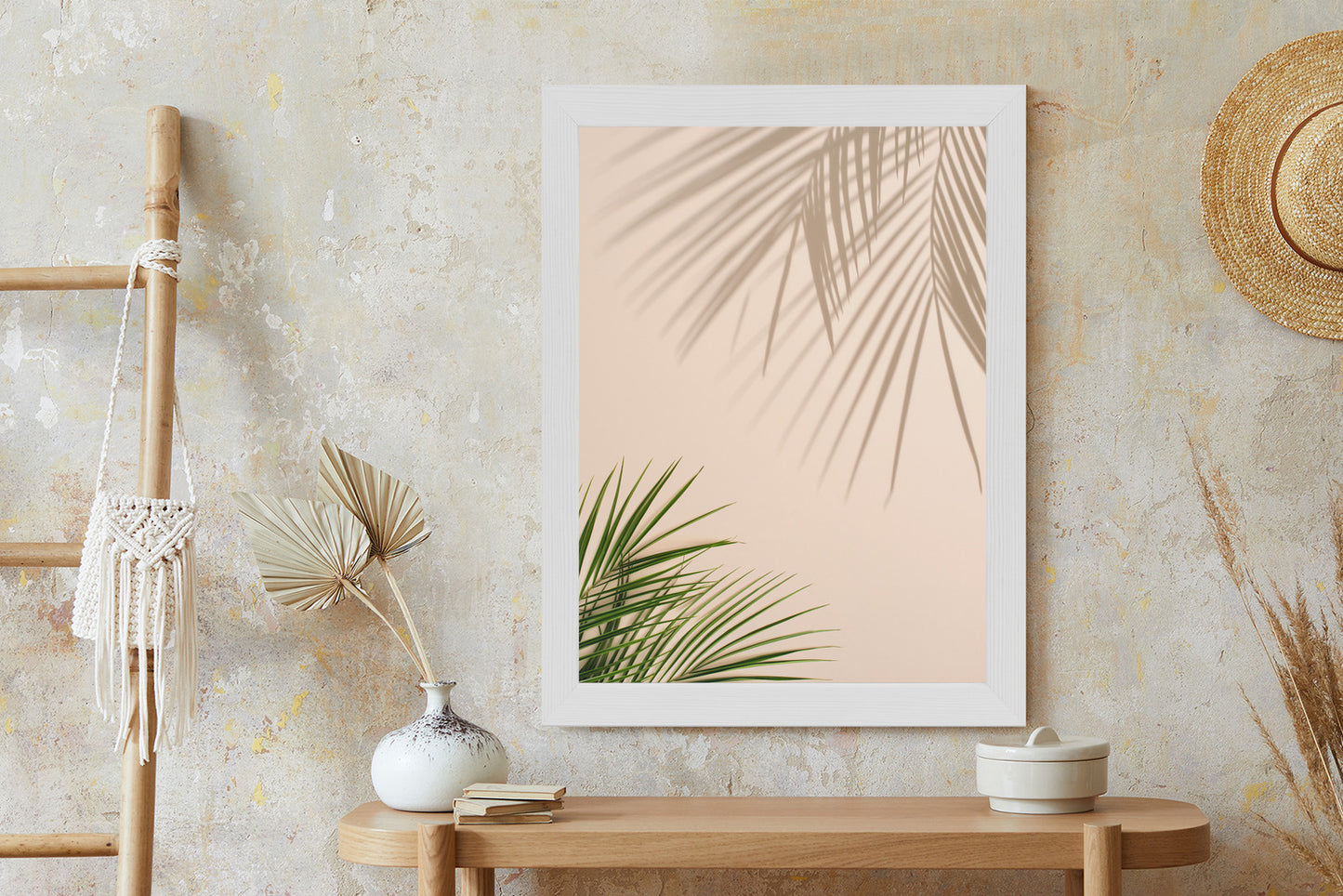 Poster Sommer Natürliche Grüne Palmblätter Und Schatten Rahmen Aluminium Farbe Schwarz