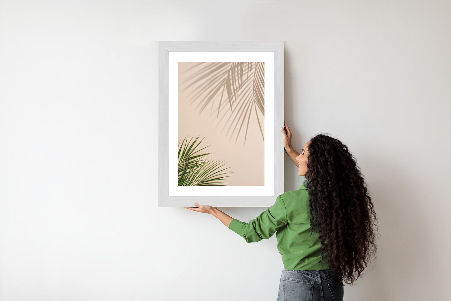 Poster Sommer Natürliche Grüne Palmblätter Und Schatten Rahmen Aluminium Farbe Schwarz