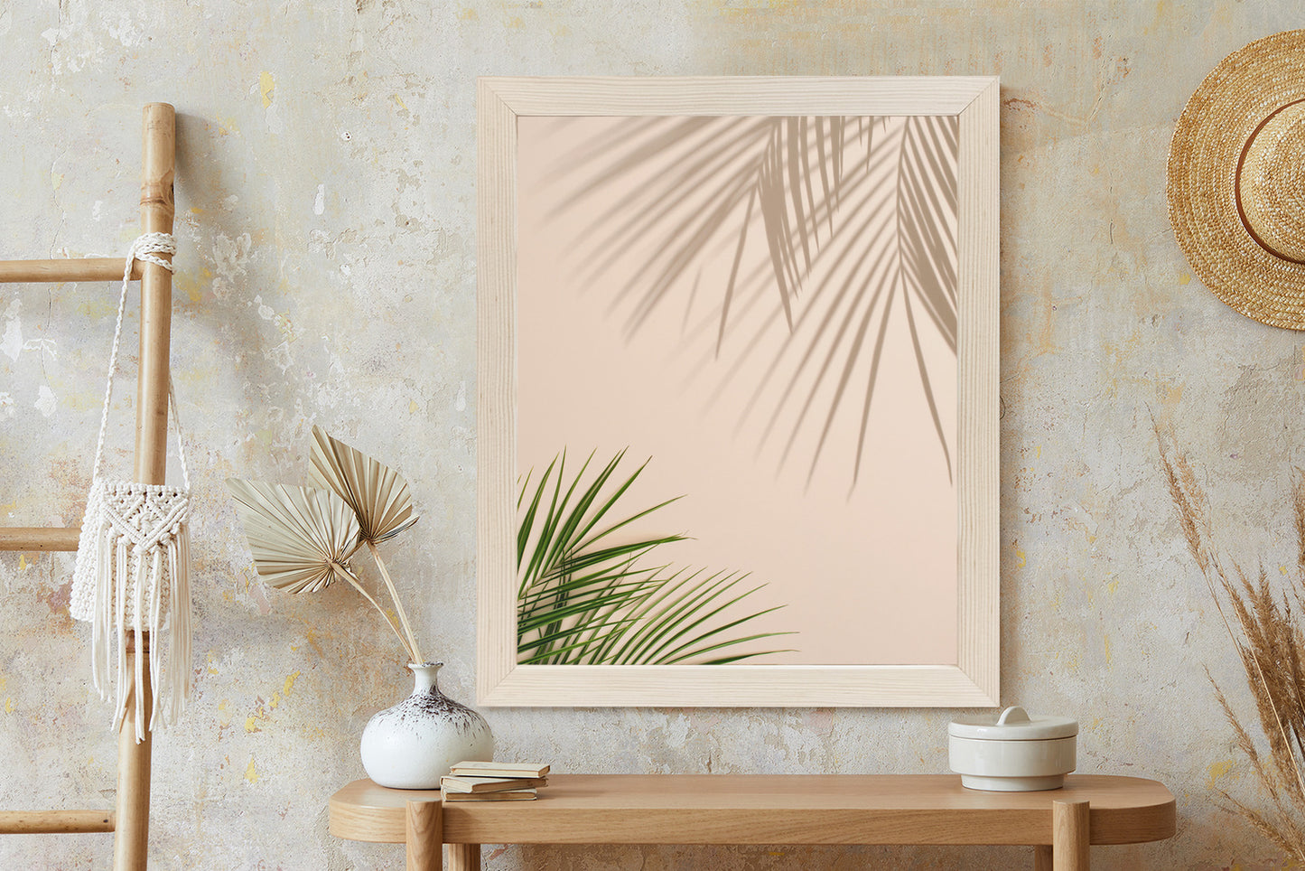 Poster Sommer Natürliche Grüne Palmblätter Und Schatten Rahmen Aluminium Farbe Schwarz