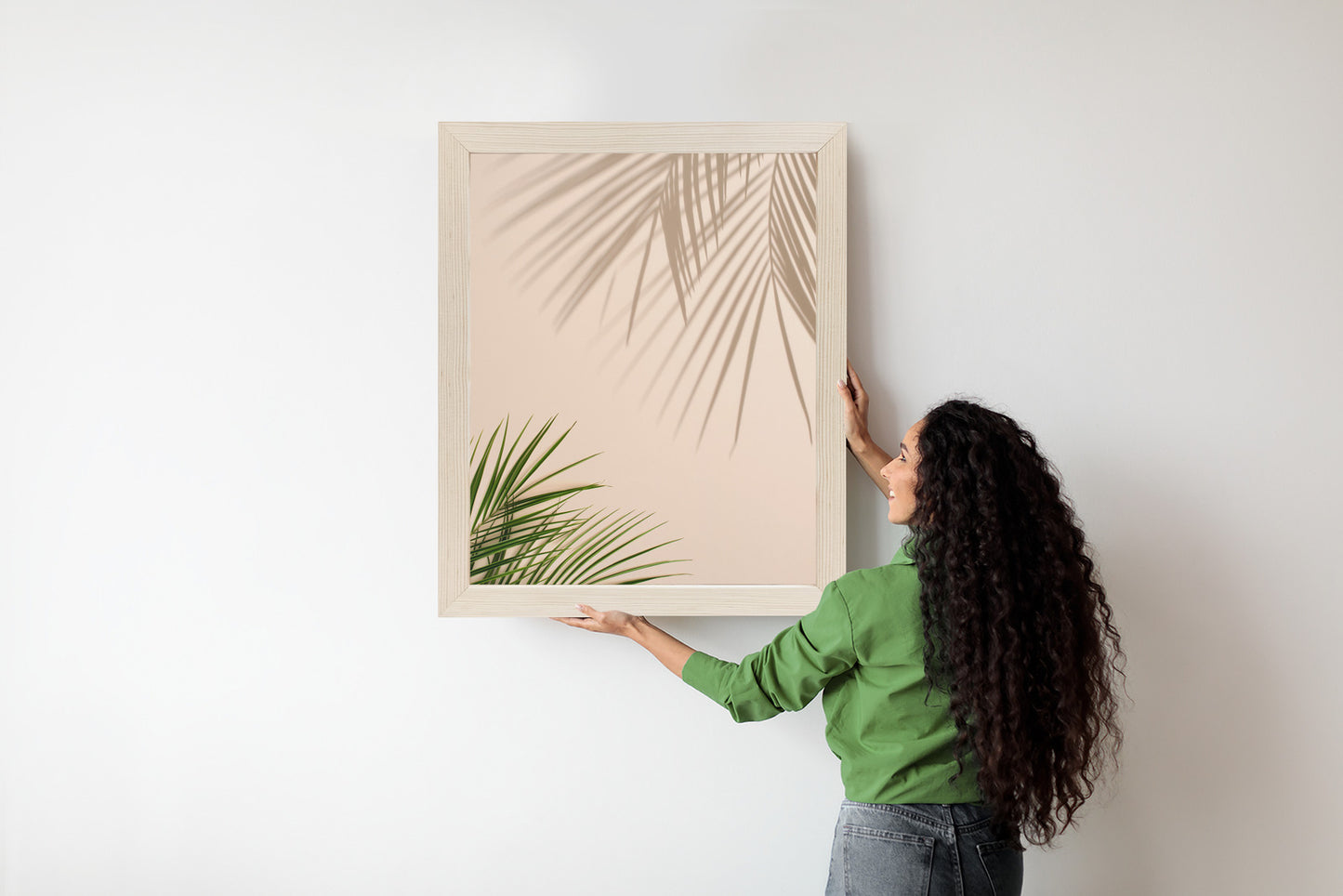 Poster Sommer Natürliche Grüne Palmblätter Und Schatten Rahmen Aluminium Farbe Schwarz