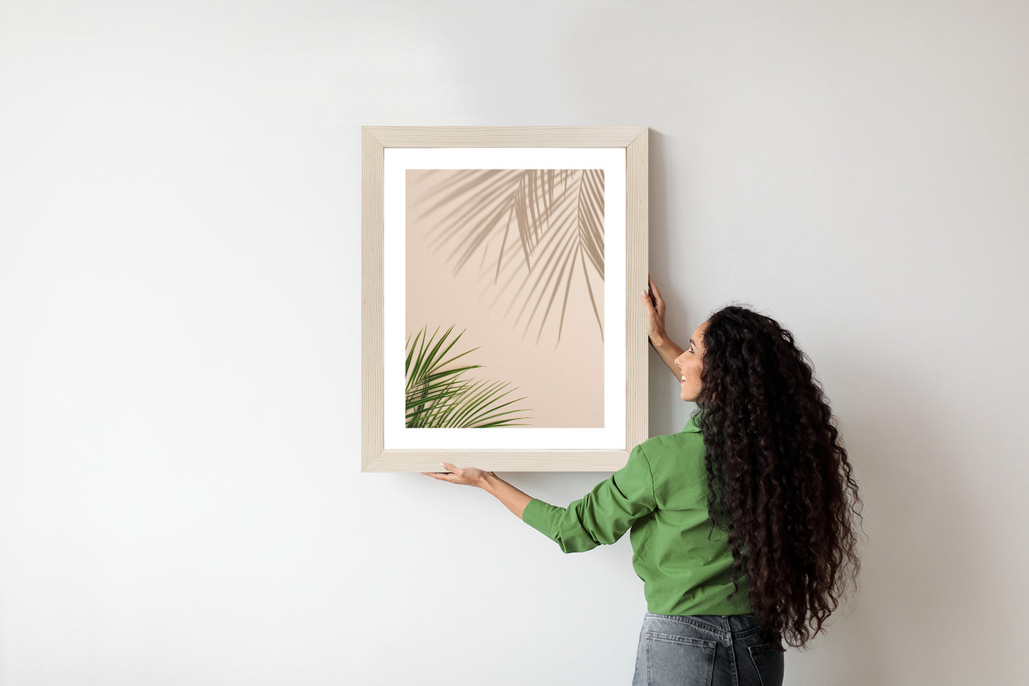 Poster Sommer Natürliche Grüne Palmblätter Und Schatten Rahmen Aluminium Farbe Schwarz
