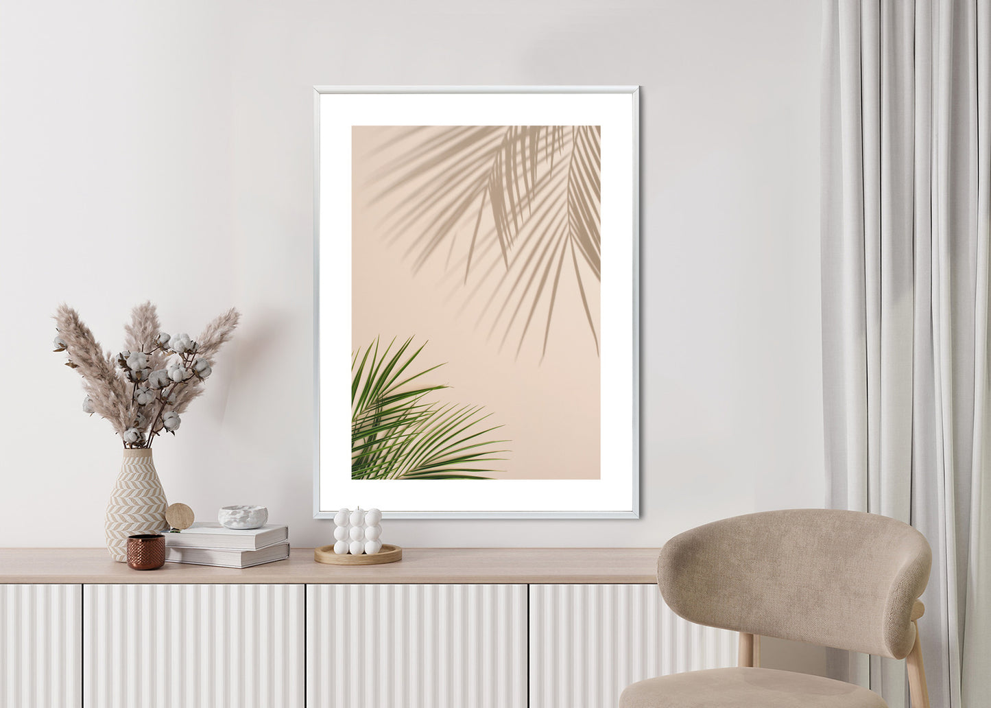 Poster Sommer Natürliche Grüne Palmblätter Und Schatten Rahmen Aluminium Farbe Schwarz