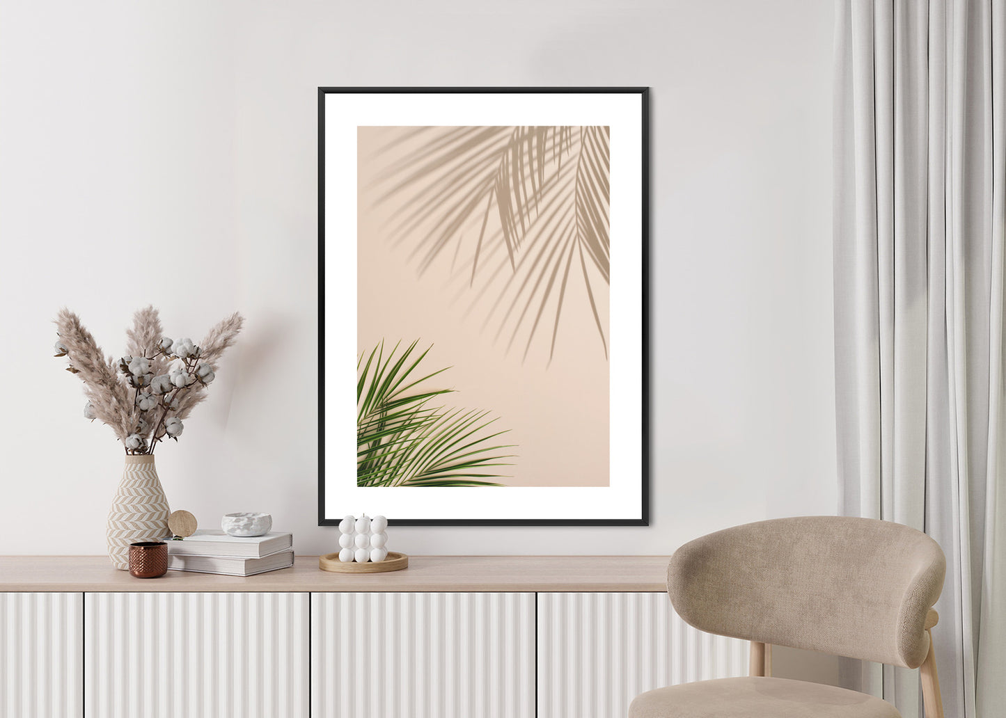 Poster Sommer Natürliche Grüne Palmblätter Und Schatten Rahmen Aluminium Farbe Schwarz