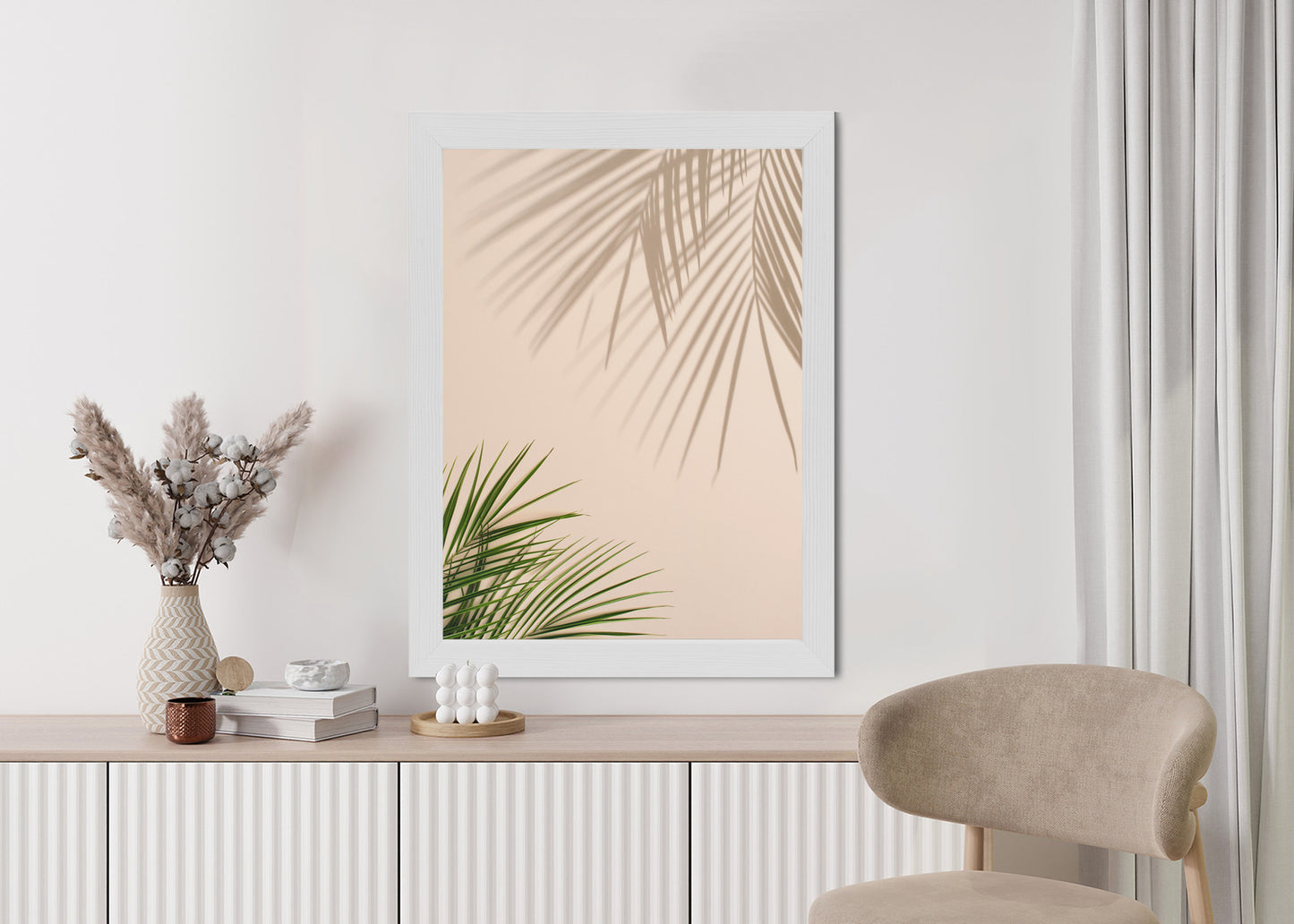 Poster Sommer Natürliche Grüne Palmblätter Und Schatten Rahmen Aluminium Farbe Schwarz