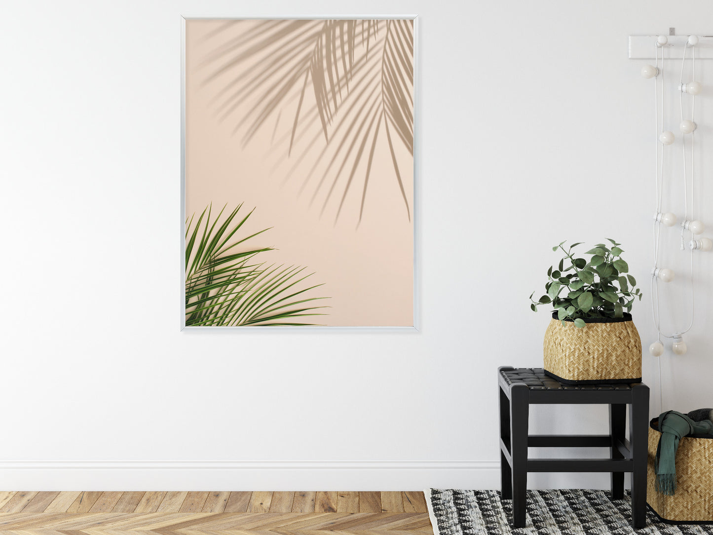 Poster Sommer Natürliche Grüne Palmblätter Und Schatten Rahmen Aluminium Farbe Schwarz