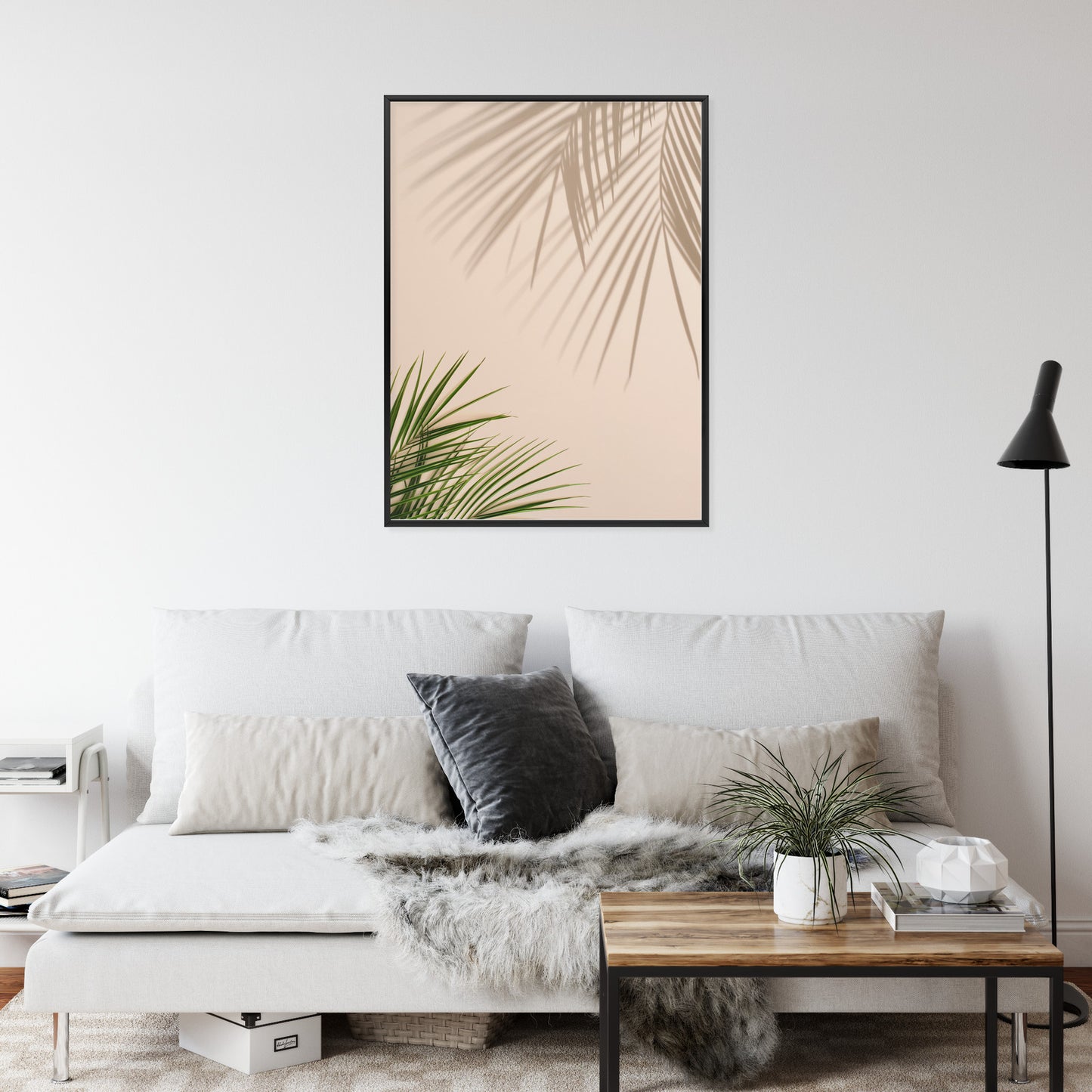 Poster Sommer Natürliche Grüne Palmblätter Und Schatten Rahmen Aluminium Farbe Schwarz