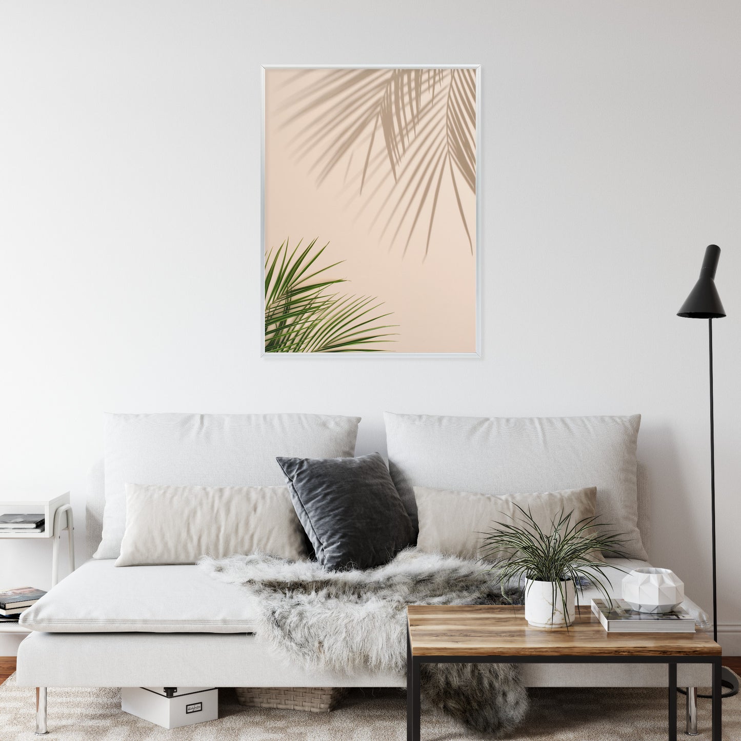 Poster Sommer Natürliche Grüne Palmblätter Und Schatten Rahmen Aluminium Farbe Schwarz