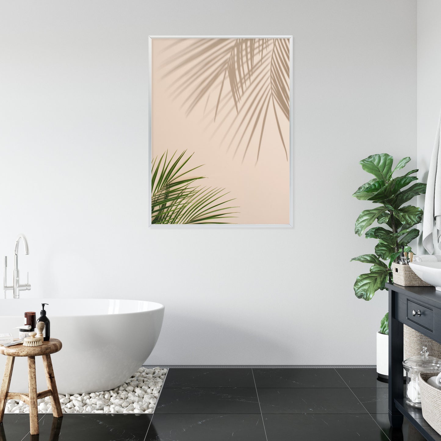 Poster Sommer Natürliche Grüne Palmblätter Und Schatten Rahmen Aluminium Farbe Schwarz