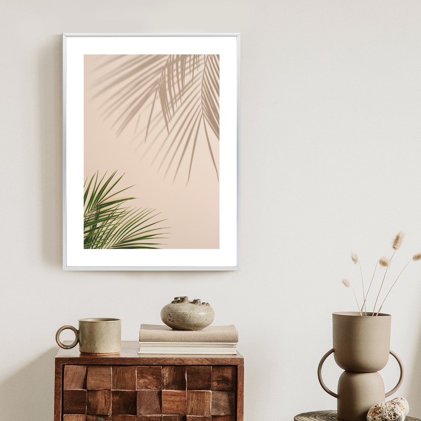 Poster Sommer Natürliche Grüne Palmblätter Und Schatten Rahmen Aluminium Farbe Schwarz