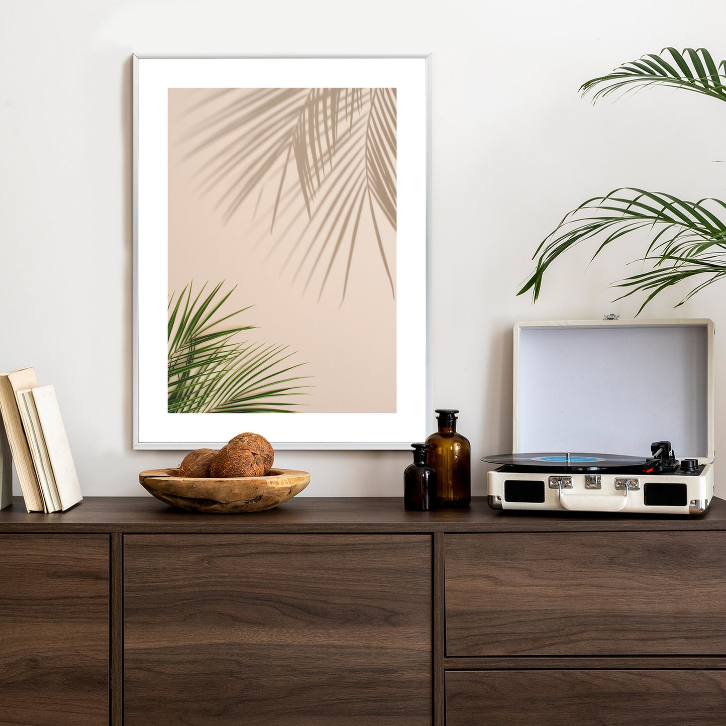 Poster Sommer Natürliche Grüne Palmblätter Und Schatten Rahmen Aluminium Farbe Schwarz