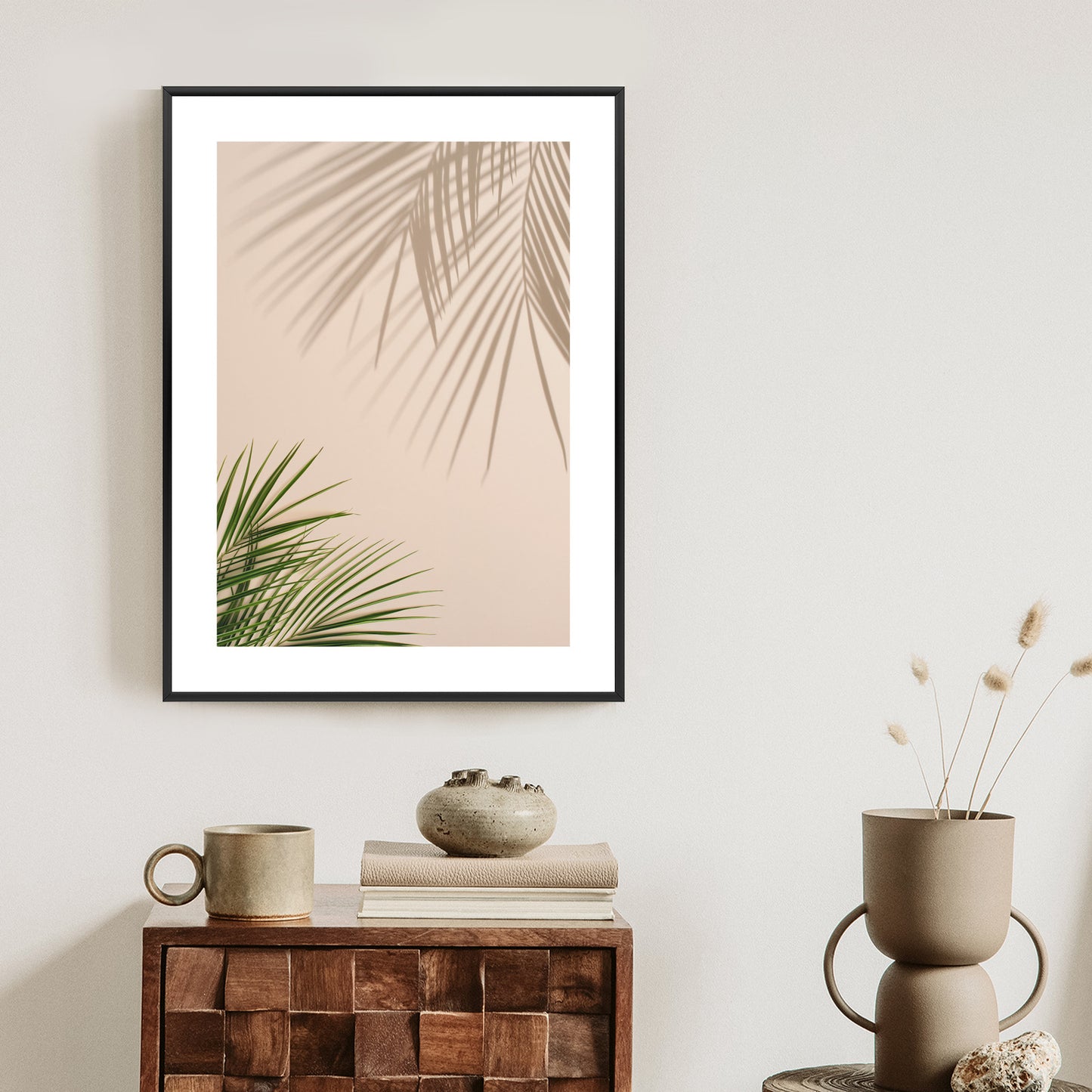 Poster Sommer Natürliche Grüne Palmblätter Und Schatten Rahmen Aluminium Farbe Schwarz