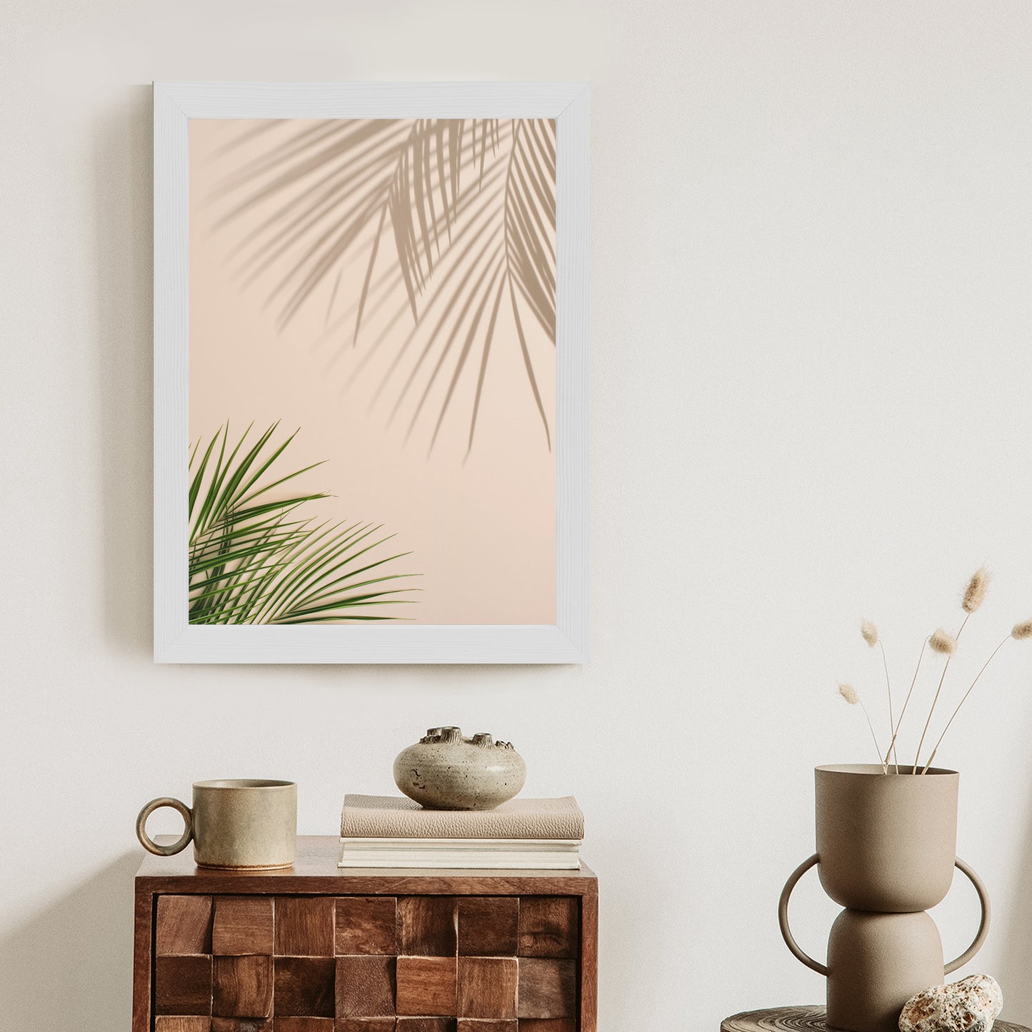 Poster Sommer Natürliche Grüne Palmblätter Und Schatten Rahmen Aluminium Farbe Schwarz