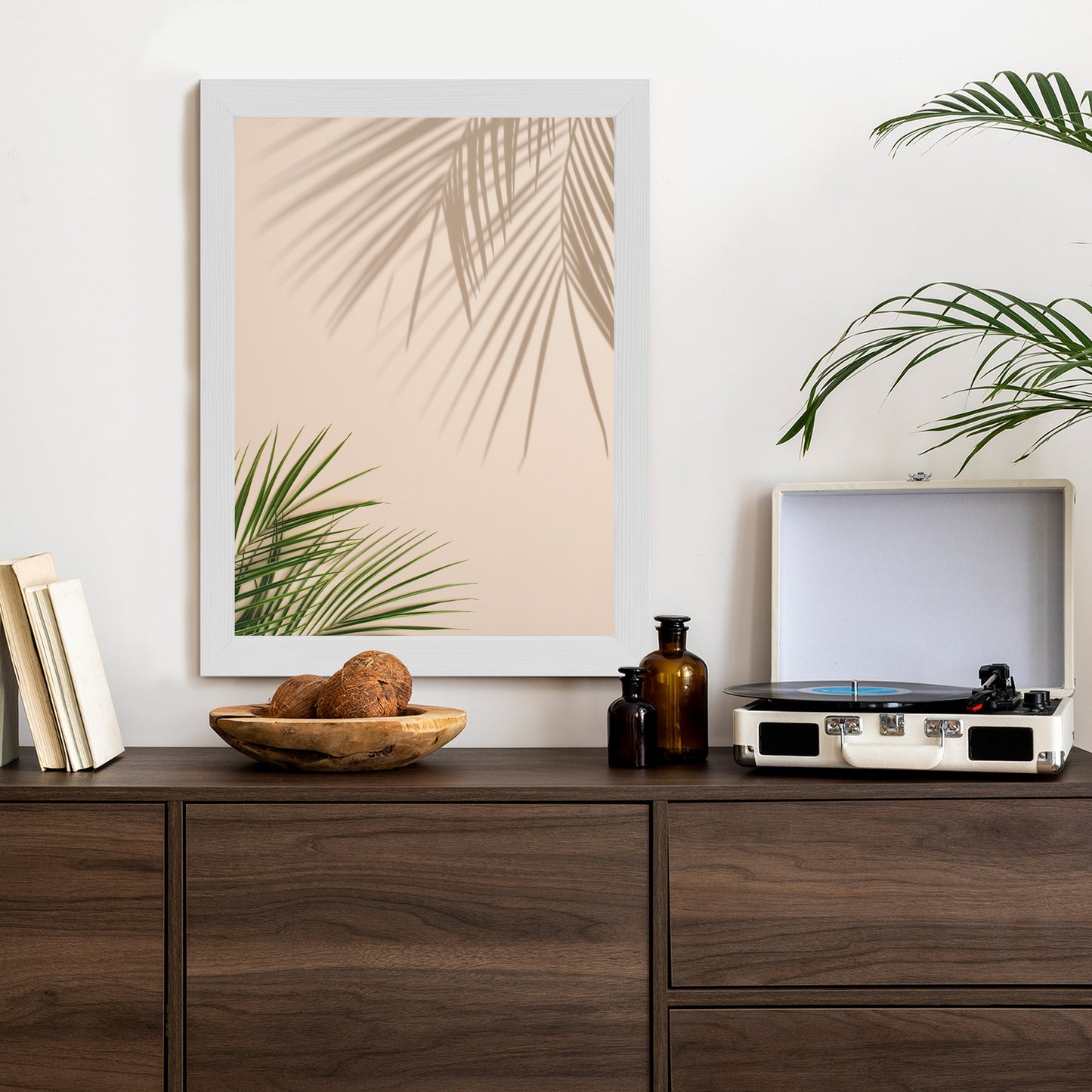 Poster Sommer Natürliche Grüne Palmblätter Und Schatten Rahmen Aluminium Farbe Schwarz