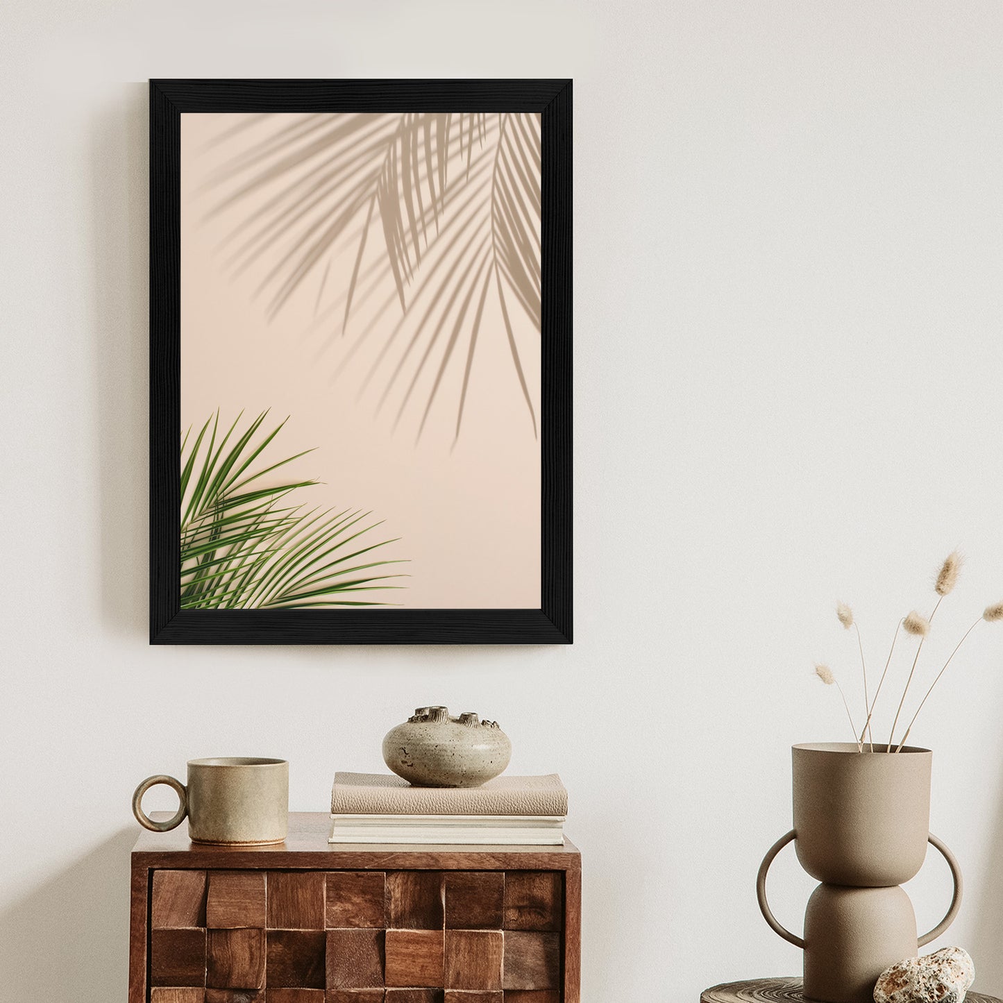 Poster Sommer Natürliche Grüne Palmblätter Und Schatten Rahmen Aluminium Farbe Schwarz