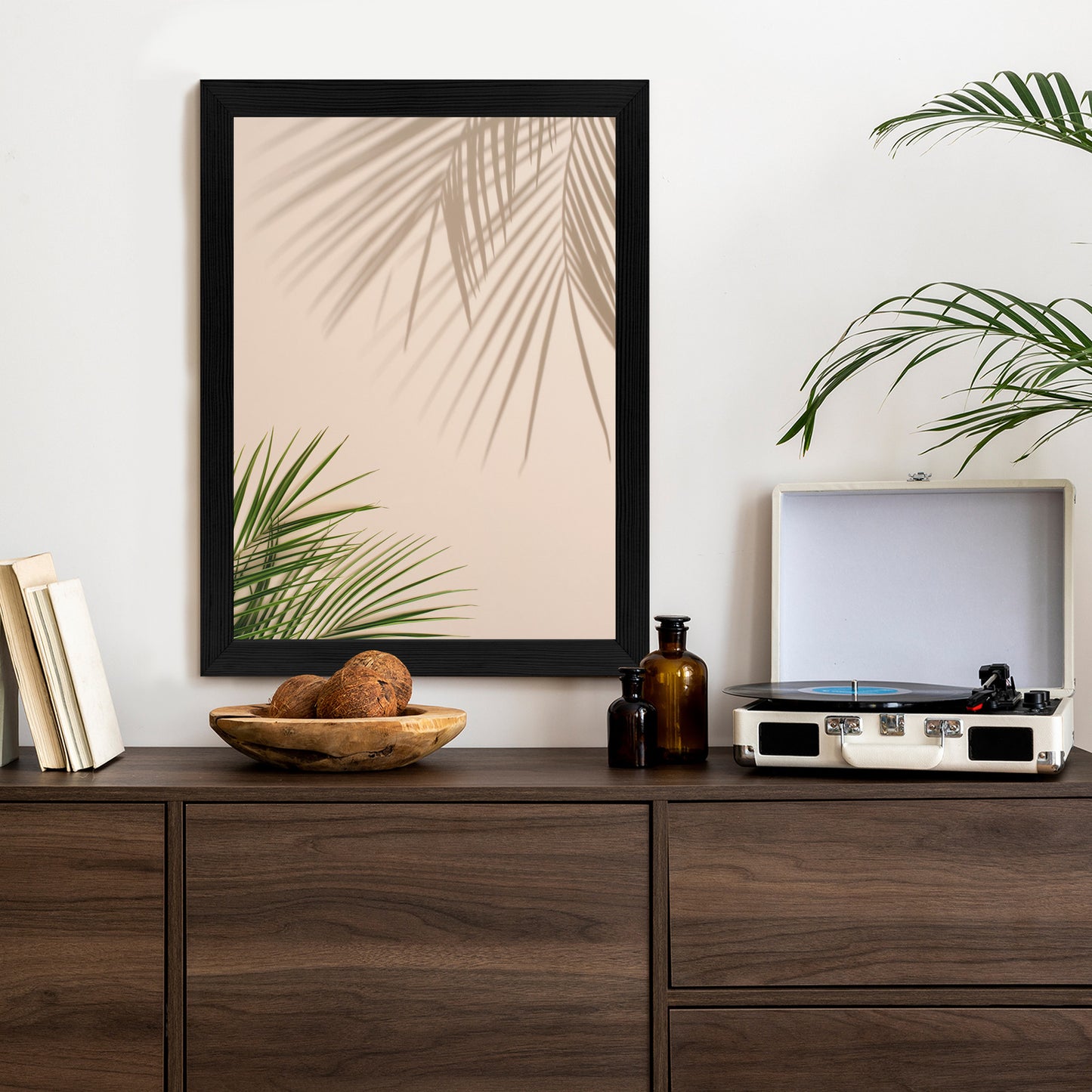 Poster Sommer Natürliche Grüne Palmblätter Und Schatten Rahmen Aluminium Farbe Schwarz
