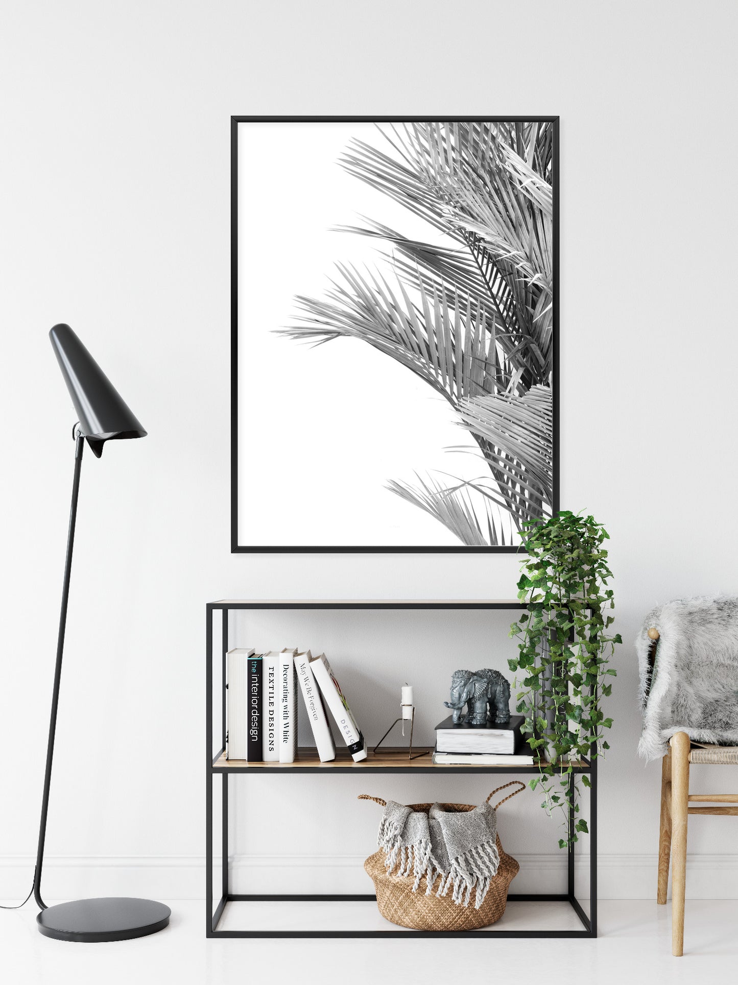 Poster Schwarze Und Weiße Palmblätter Rahmen Holz Mit Passepartout Farbe Natürlich