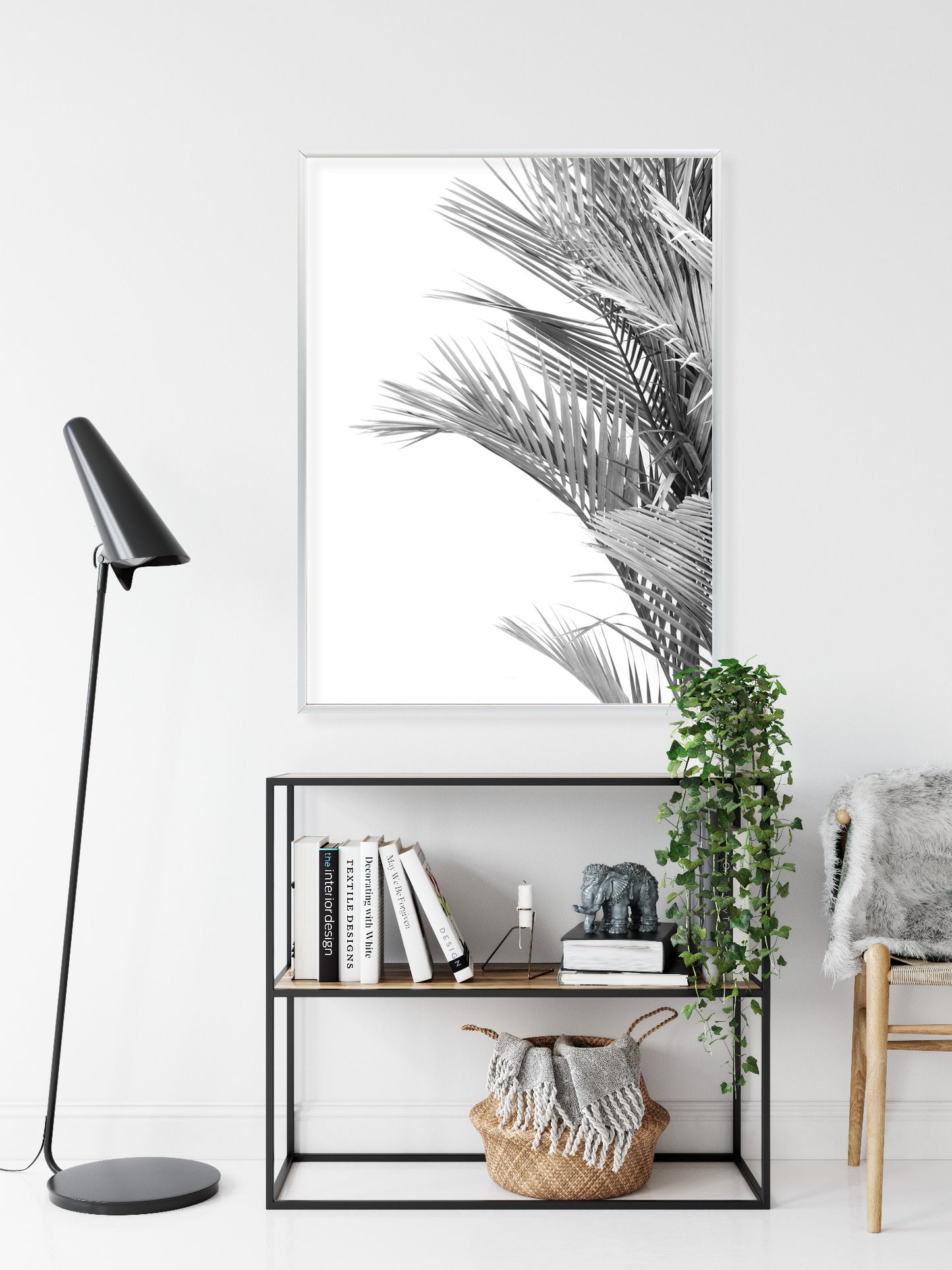 Poster Schwarze Und Weiße Palmblätter Rahmen Holz Mit Passepartout Farbe Natürlich