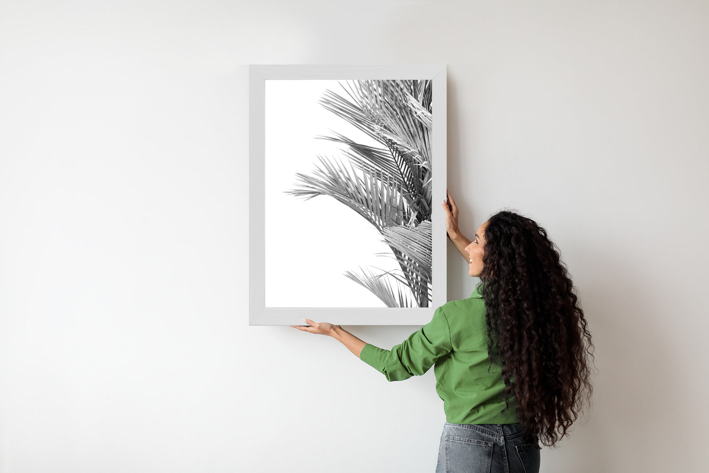 Poster Schwarze Und Weiße Palmblätter Rahmen Holz Mit Passepartout Farbe Natürlich