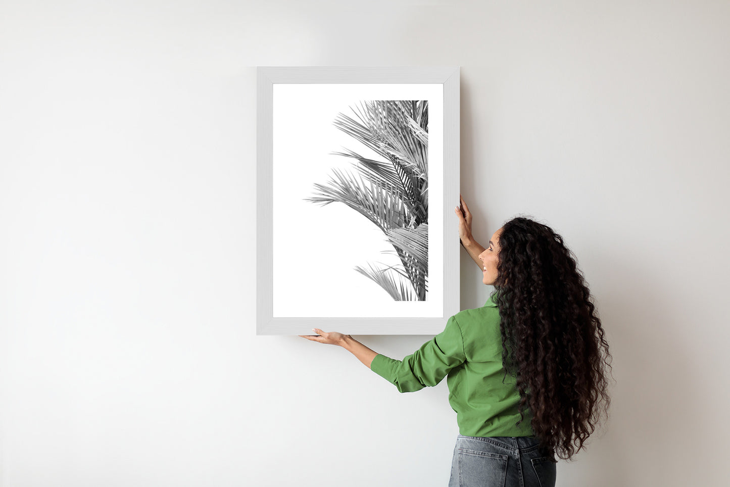 Poster Schwarze Und Weiße Palmblätter Rahmen Holz Mit Passepartout Farbe Natürlich