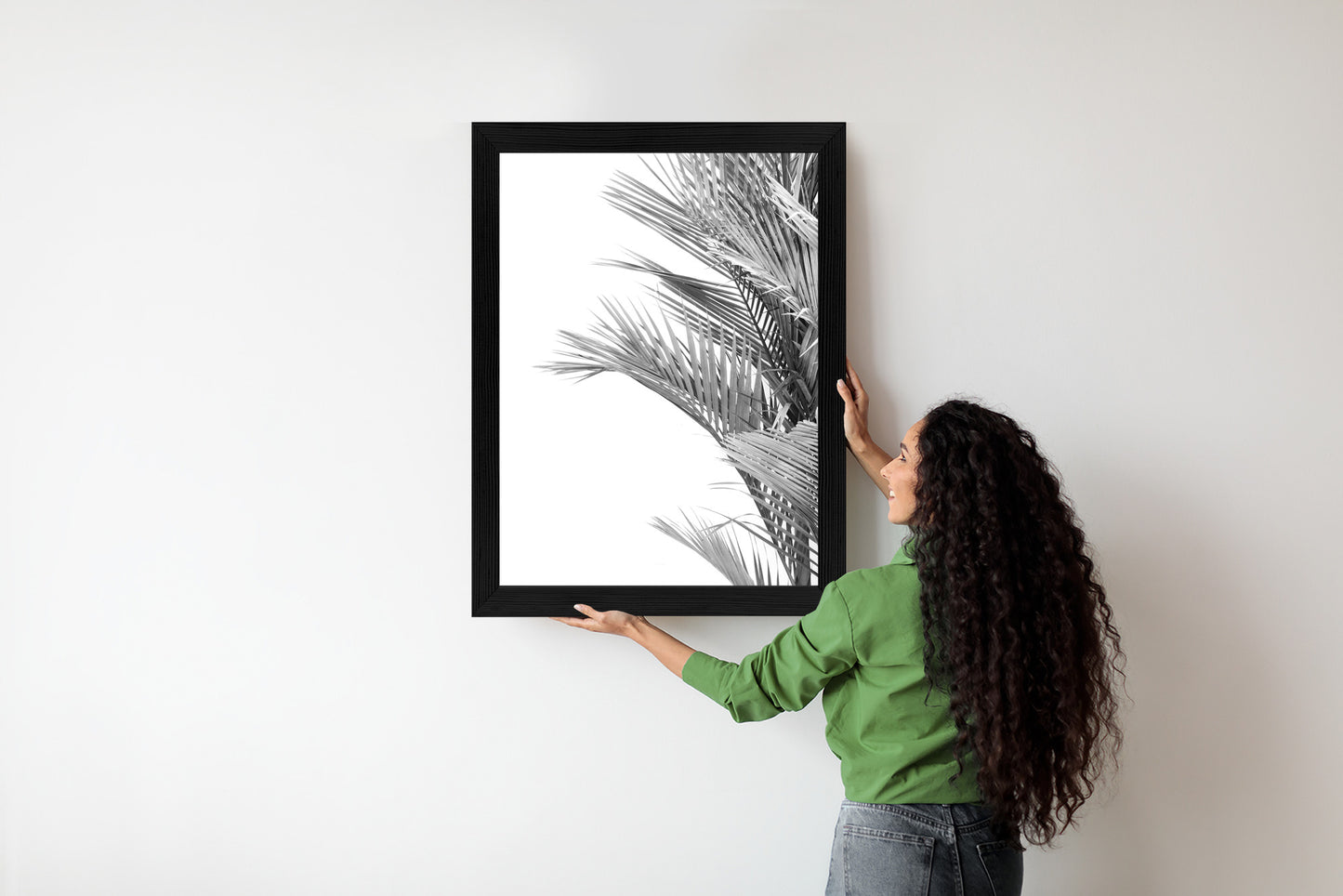 Poster Schwarze Und Weiße Palmblätter Rahmen Holz Mit Passepartout Farbe Natürlich