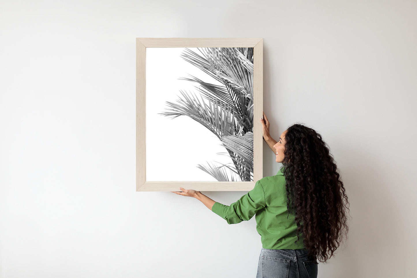 Poster Schwarze Und Weiße Palmblätter Rahmen Holz Mit Passepartout Farbe Natürlich