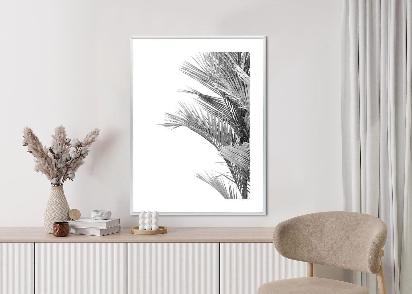 Poster Schwarze Und Weiße Palmblätter Rahmen Holz Mit Passepartout Farbe Natürlich