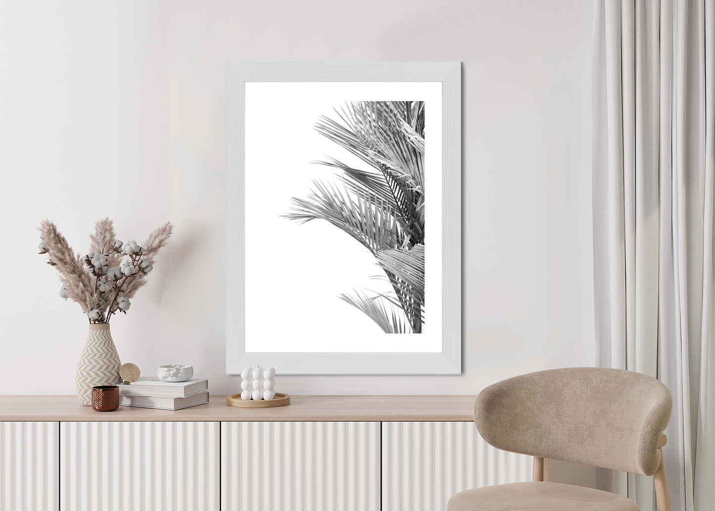 Poster Schwarze Und Weiße Palmblätter Rahmen Holz Mit Passepartout Farbe Natürlich