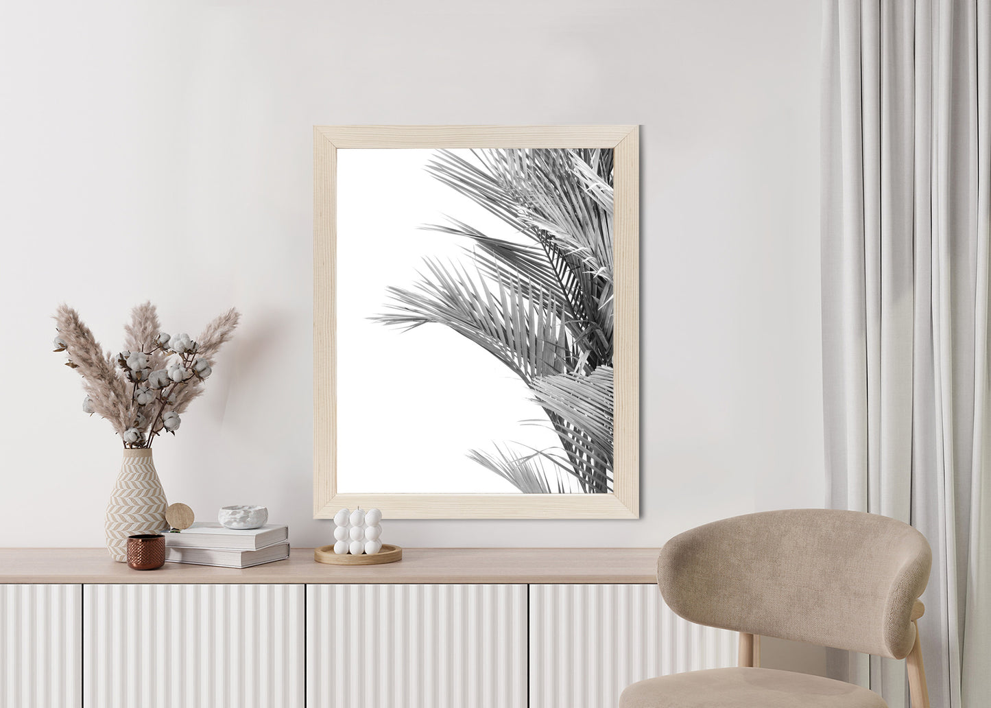 Poster Schwarze Und Weiße Palmblätter Rahmen Holz Mit Passepartout Farbe Natürlich