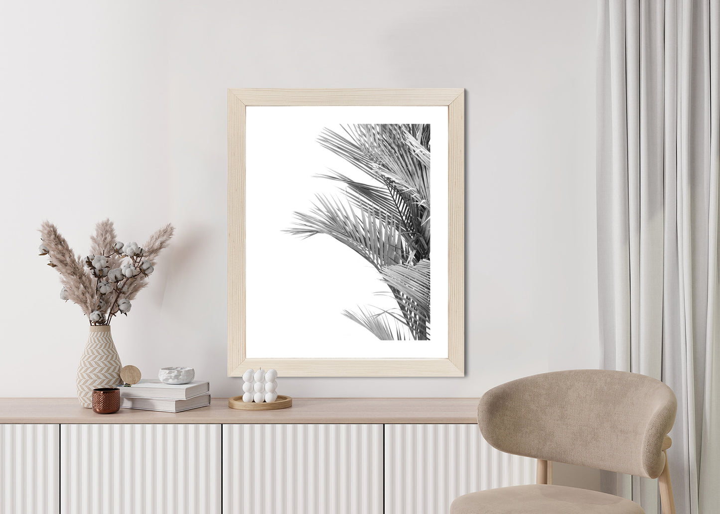 Poster Schwarze Und Weiße Palmblätter Rahmen Holz Mit Passepartout Farbe Natürlich