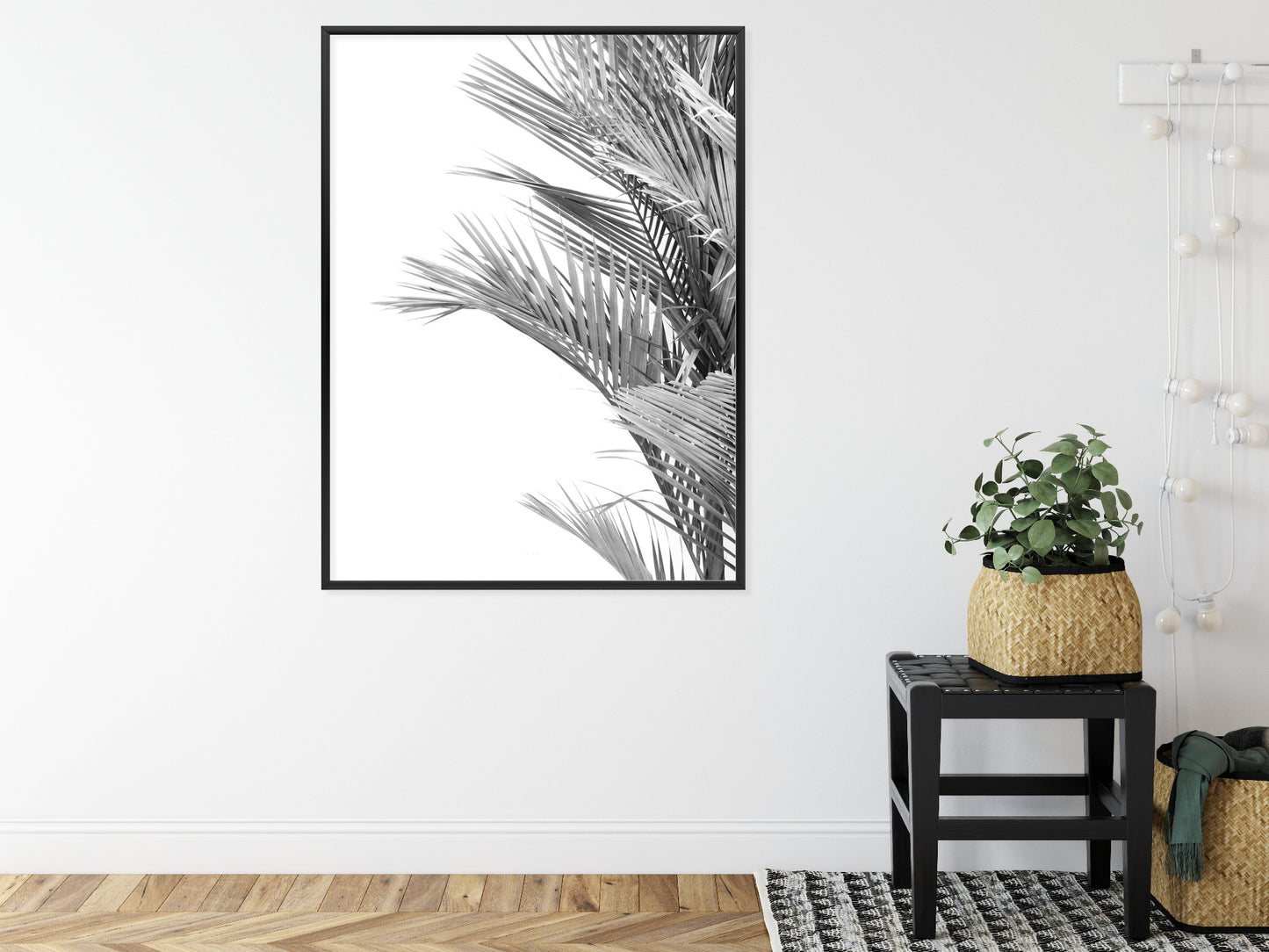 Poster Schwarze Und Weiße Palmblätter Rahmen Holz Mit Passepartout Farbe Natürlich